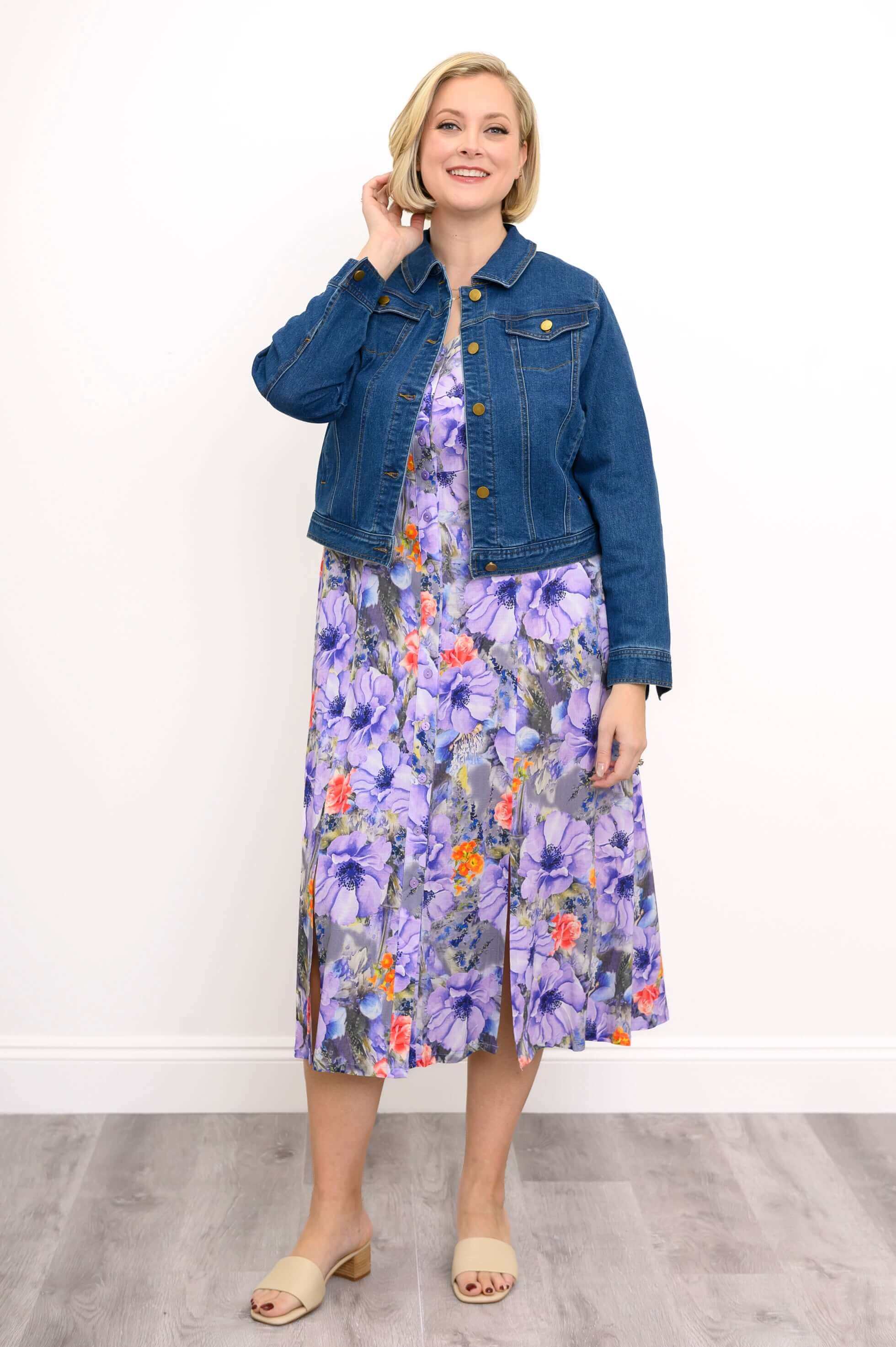 Morgan Dress, Violet Bloom, Linen Bamboo - Image 2