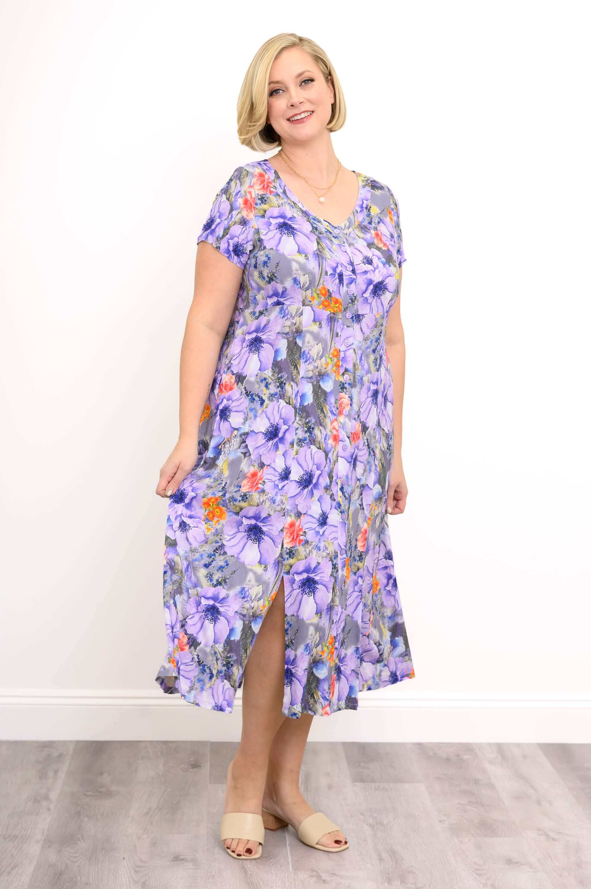 Morgan Dress, Violet Bloom, Linen Bamboo - Image 3
