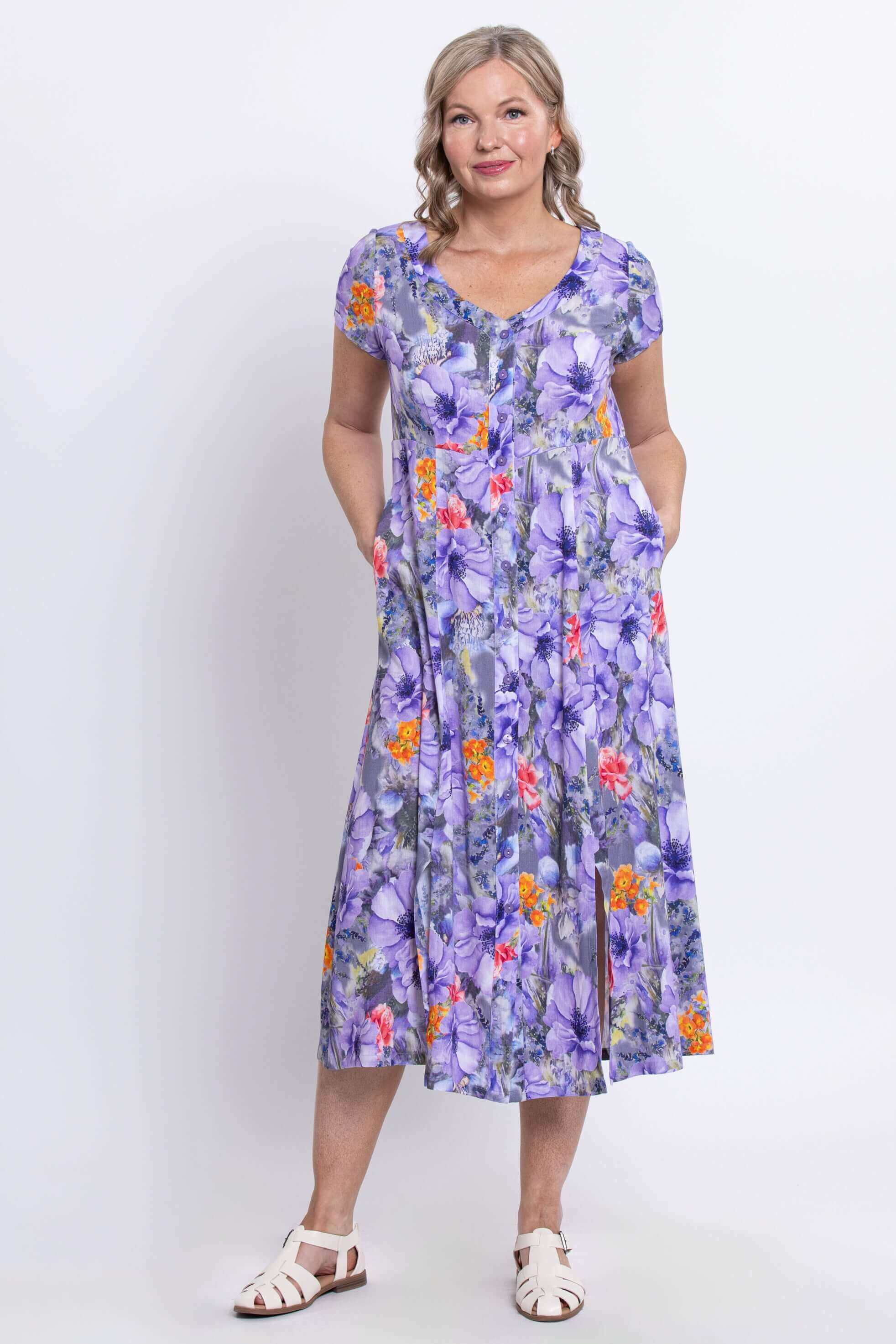 Morgan Dress, Violet Bloom, Linen Bamboo - Image 4