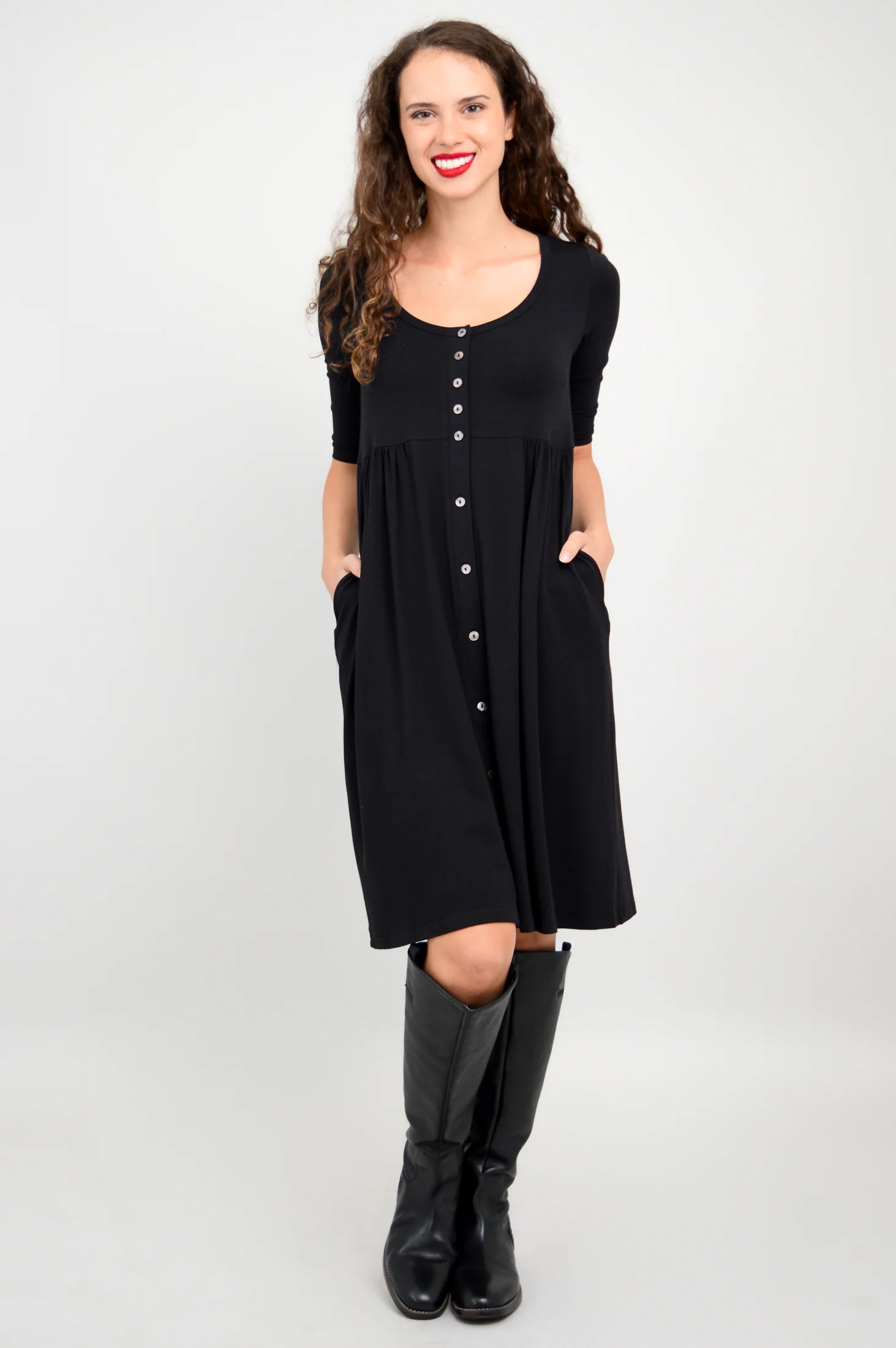 Nelly 3/4 Sleeve Dress, Black, Bamboo - Image 2