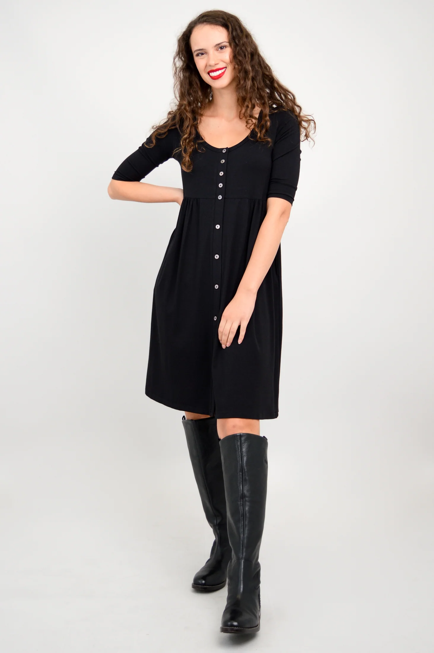 Nelly 3/4 Sleeve Dress, Black, Bamboo - Image 3