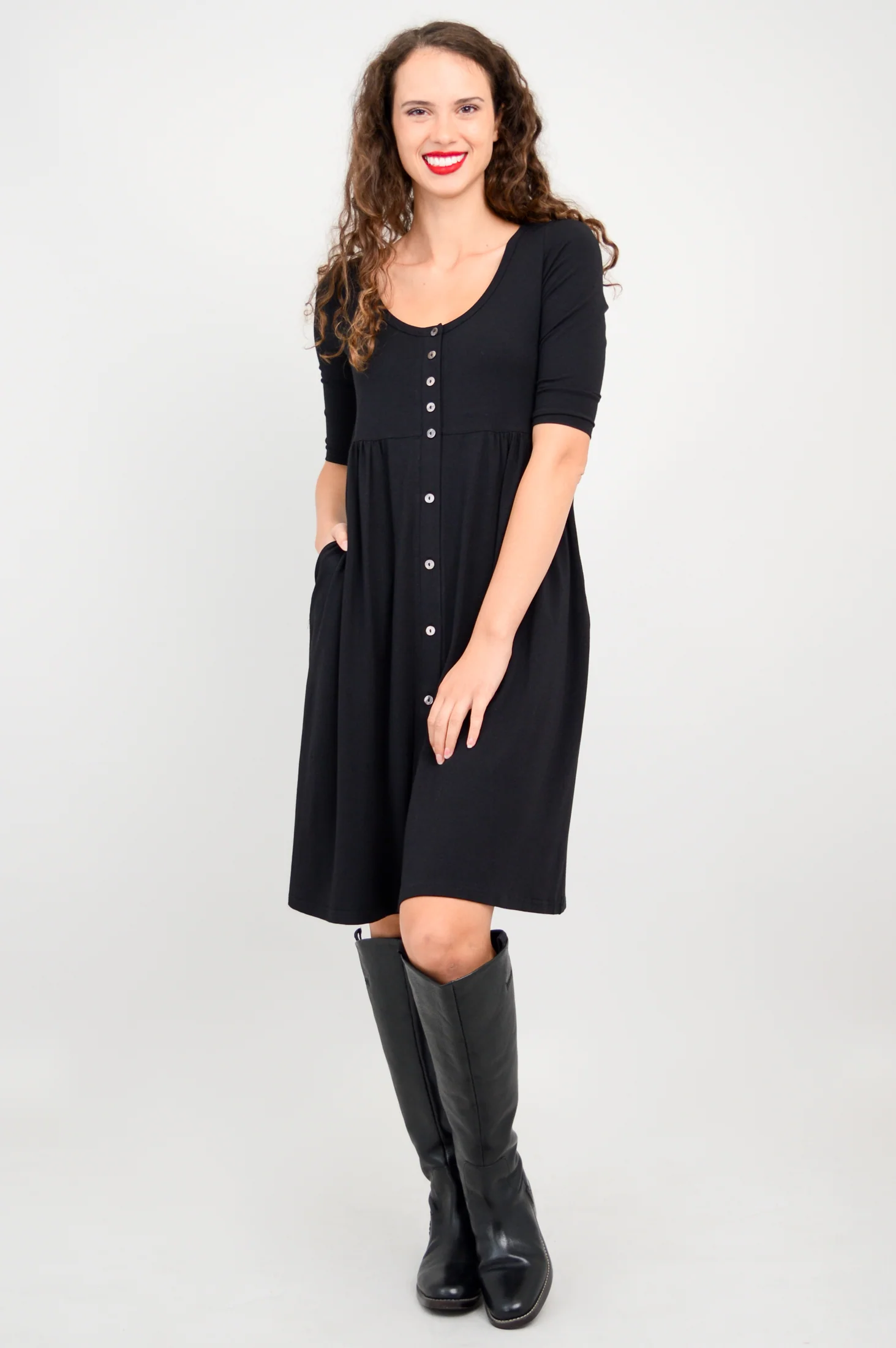 Nelly 3/4 Sleeve Dress, Black, Bamboo - Image 4