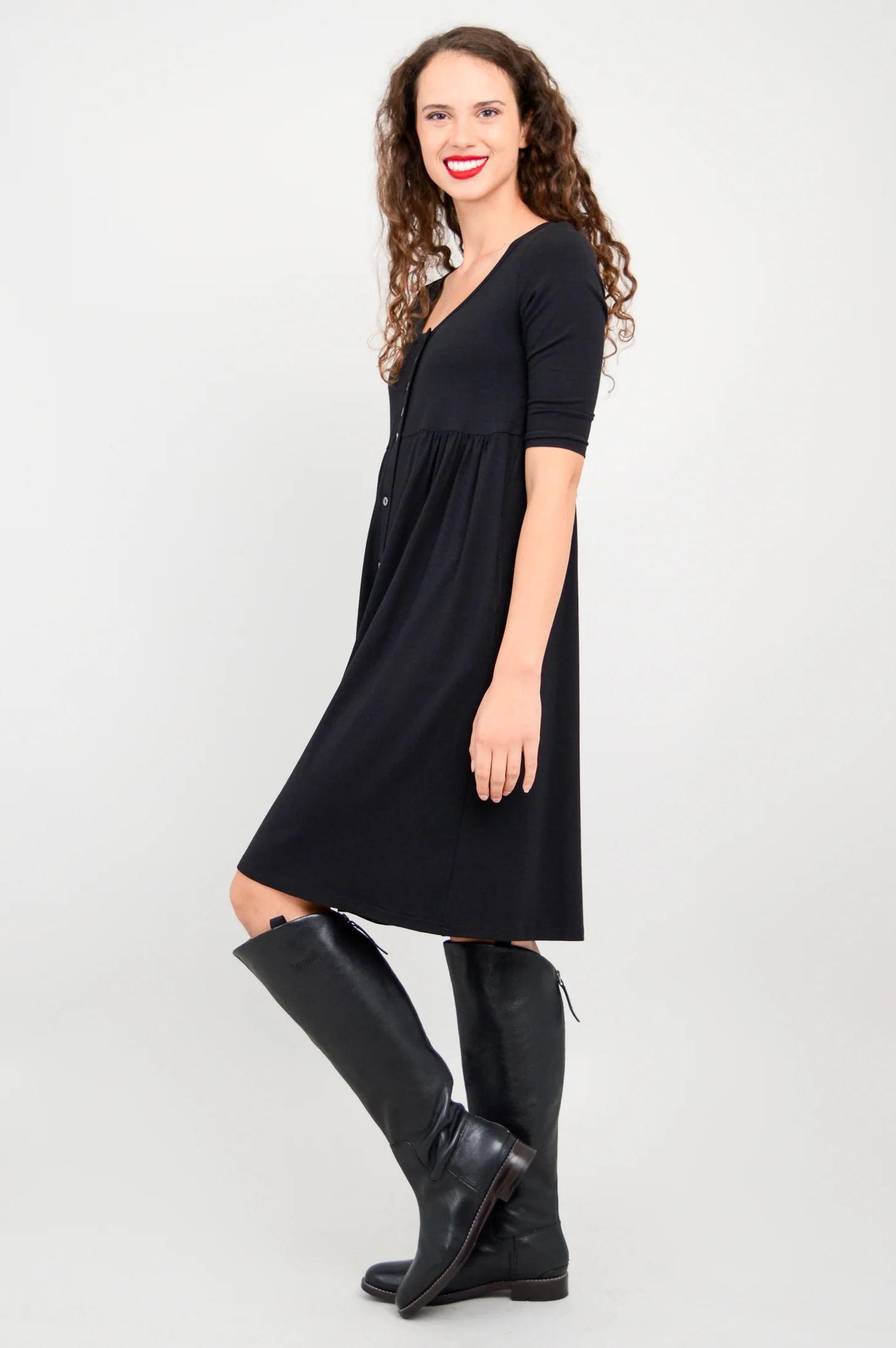 Nelly 3/4 Sleeve Dress, Black, Bamboo - Image 5