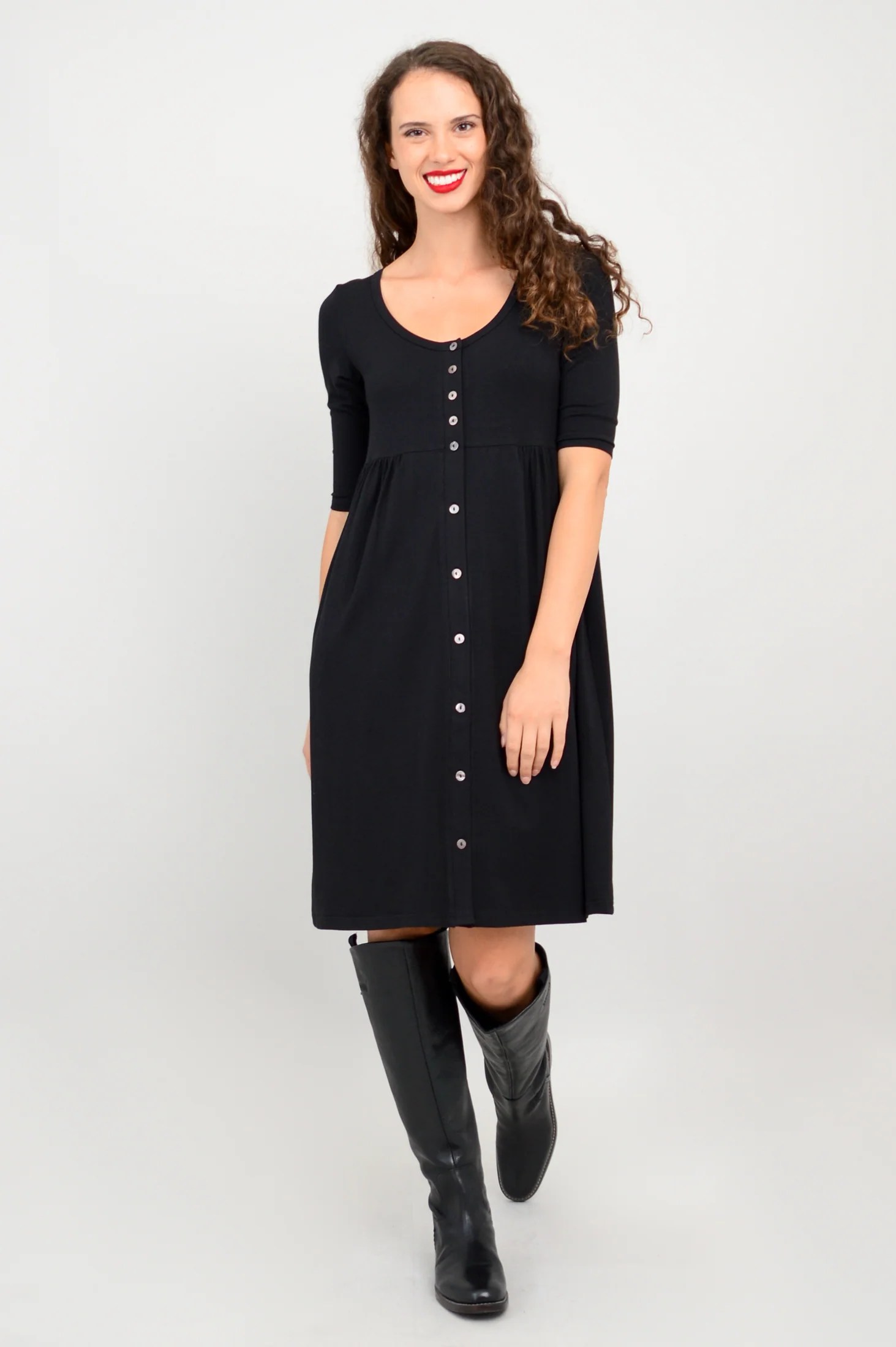 Nelly 3/4 Sleeve Dress, Black, Bamboo - Image 6
