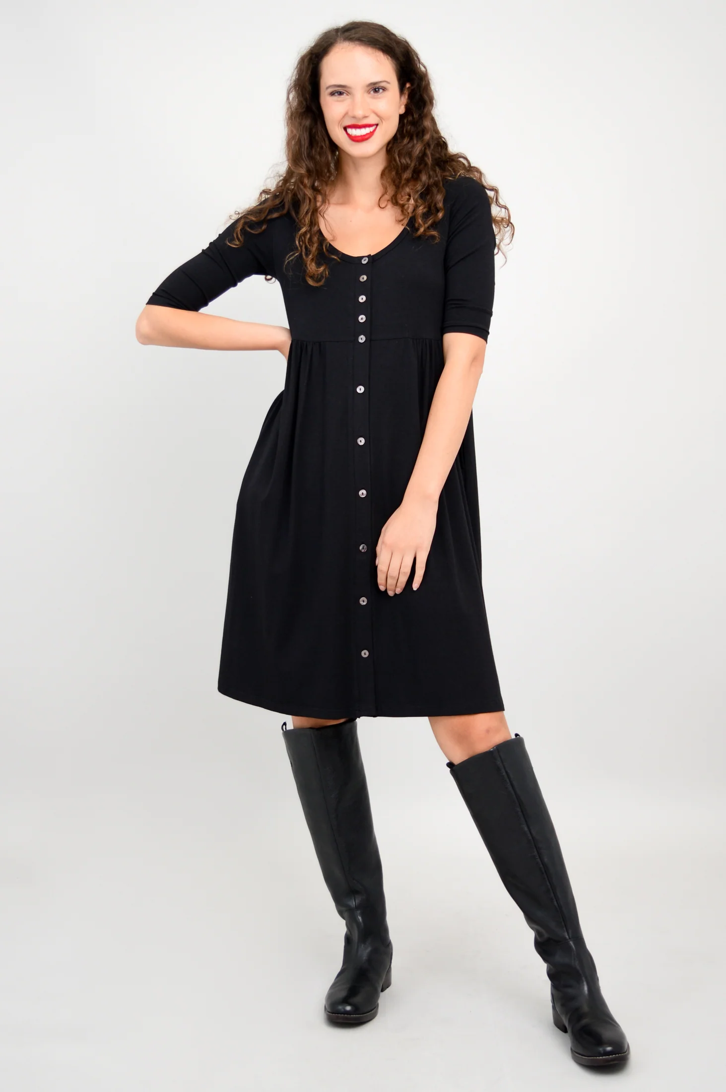 Nelly 3/4 Sleeve Dress, Black, Bamboo - Image 7