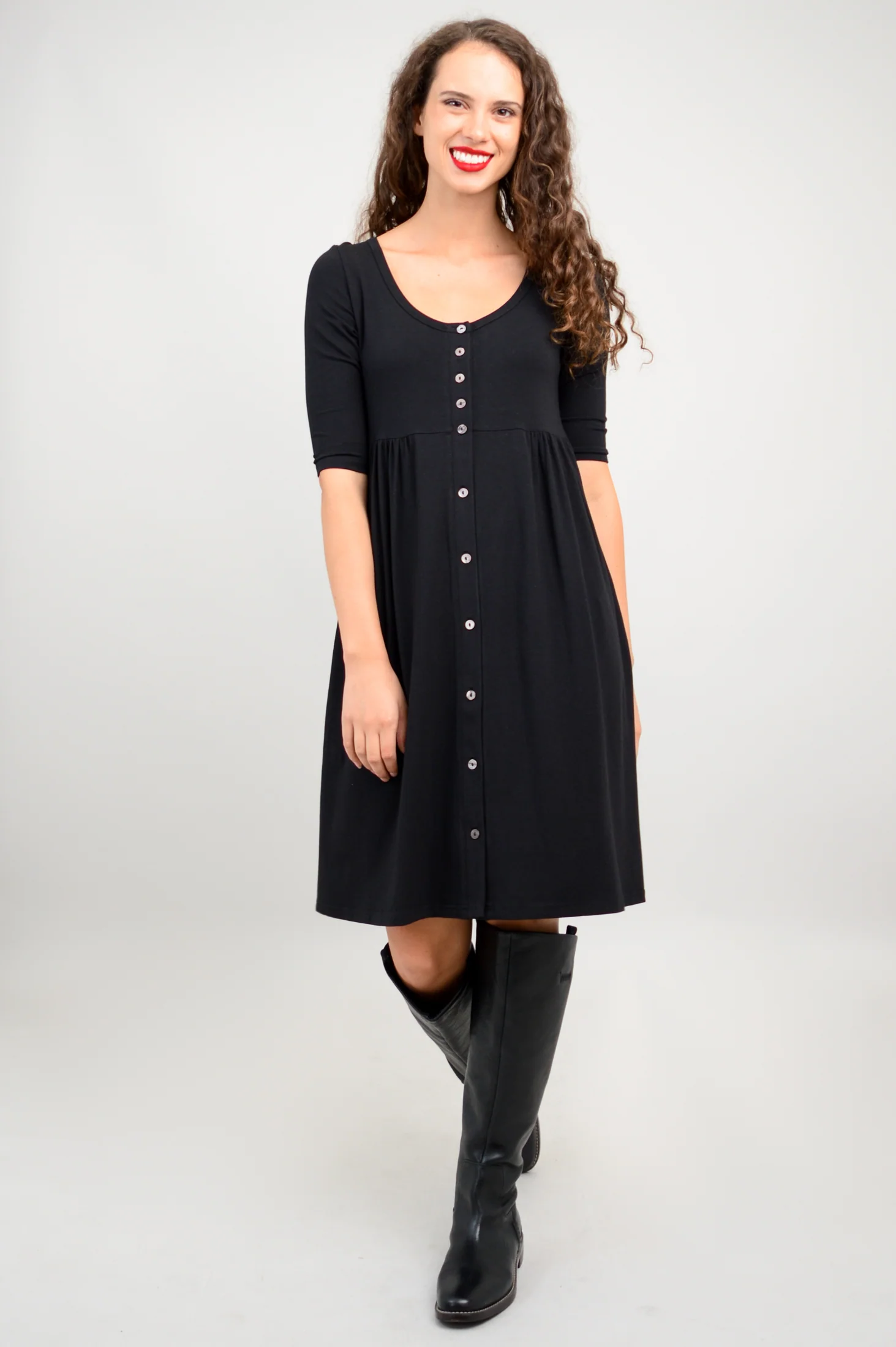 Nelly 3/4 Sleeve Dress, Black, Bamboo - Image 8