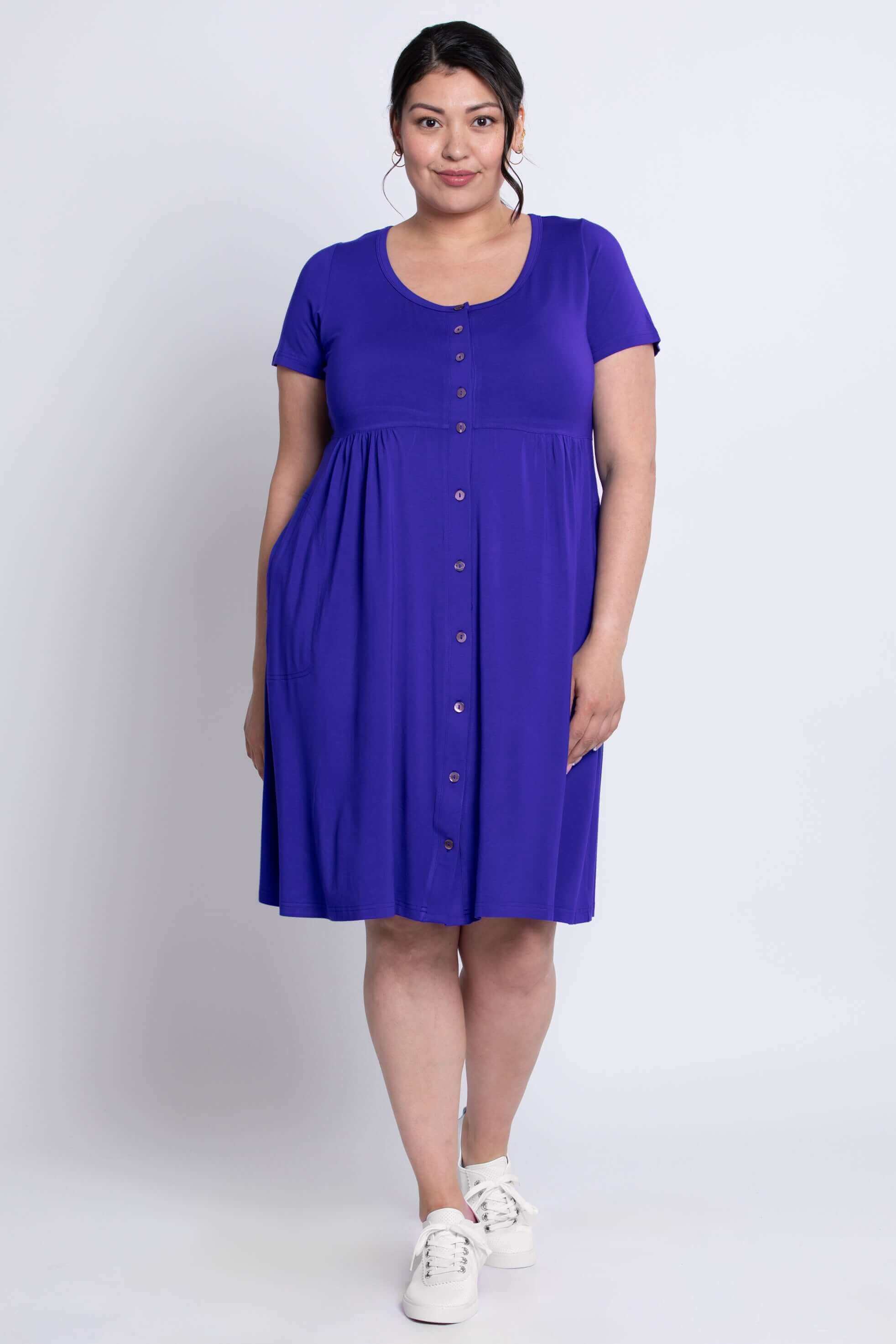Nelly Short Sleeve Dress, Violet, Bamboo - Image 3