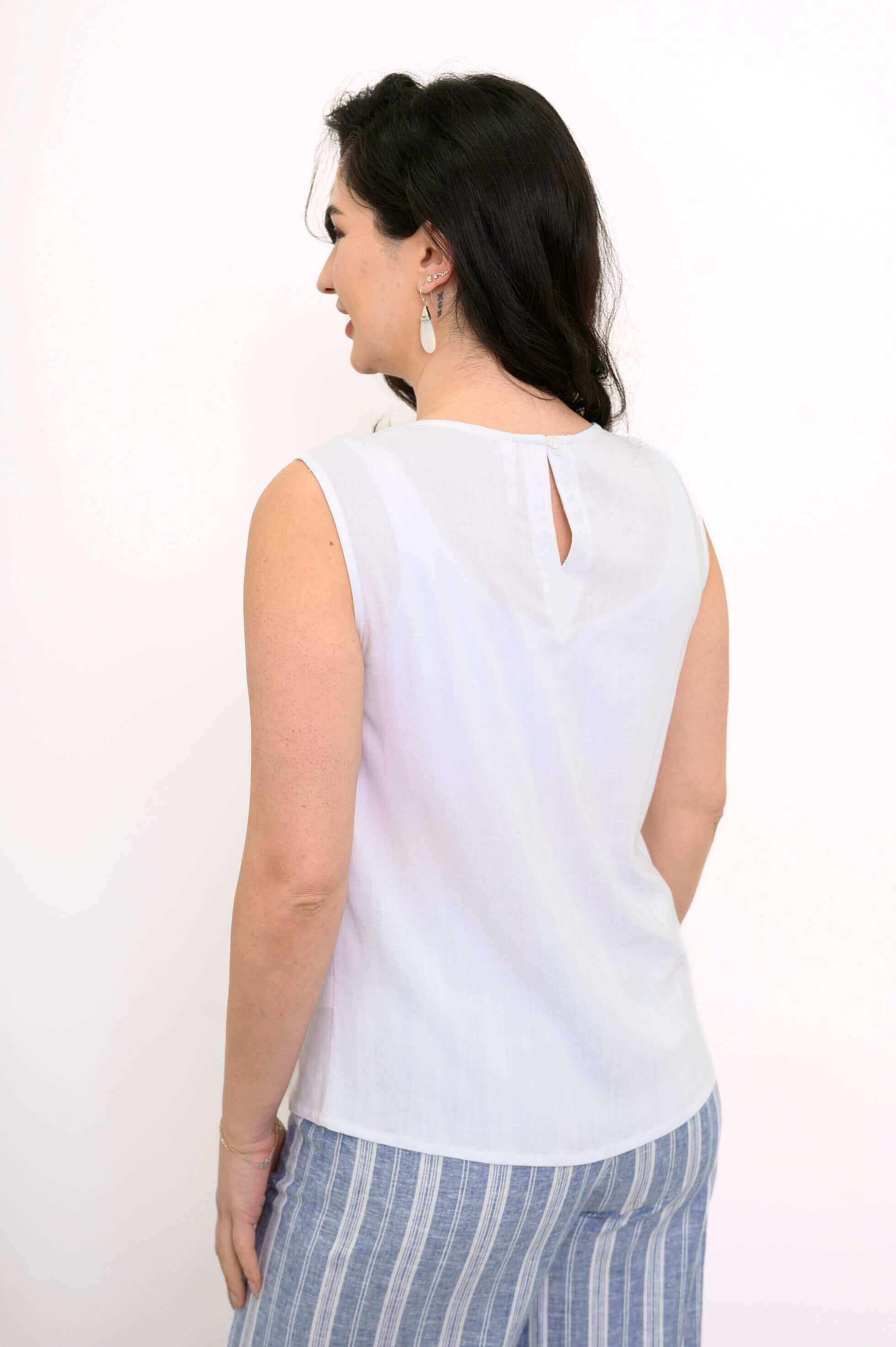 Nina Tank, White, Linen Bamboo - Image 3