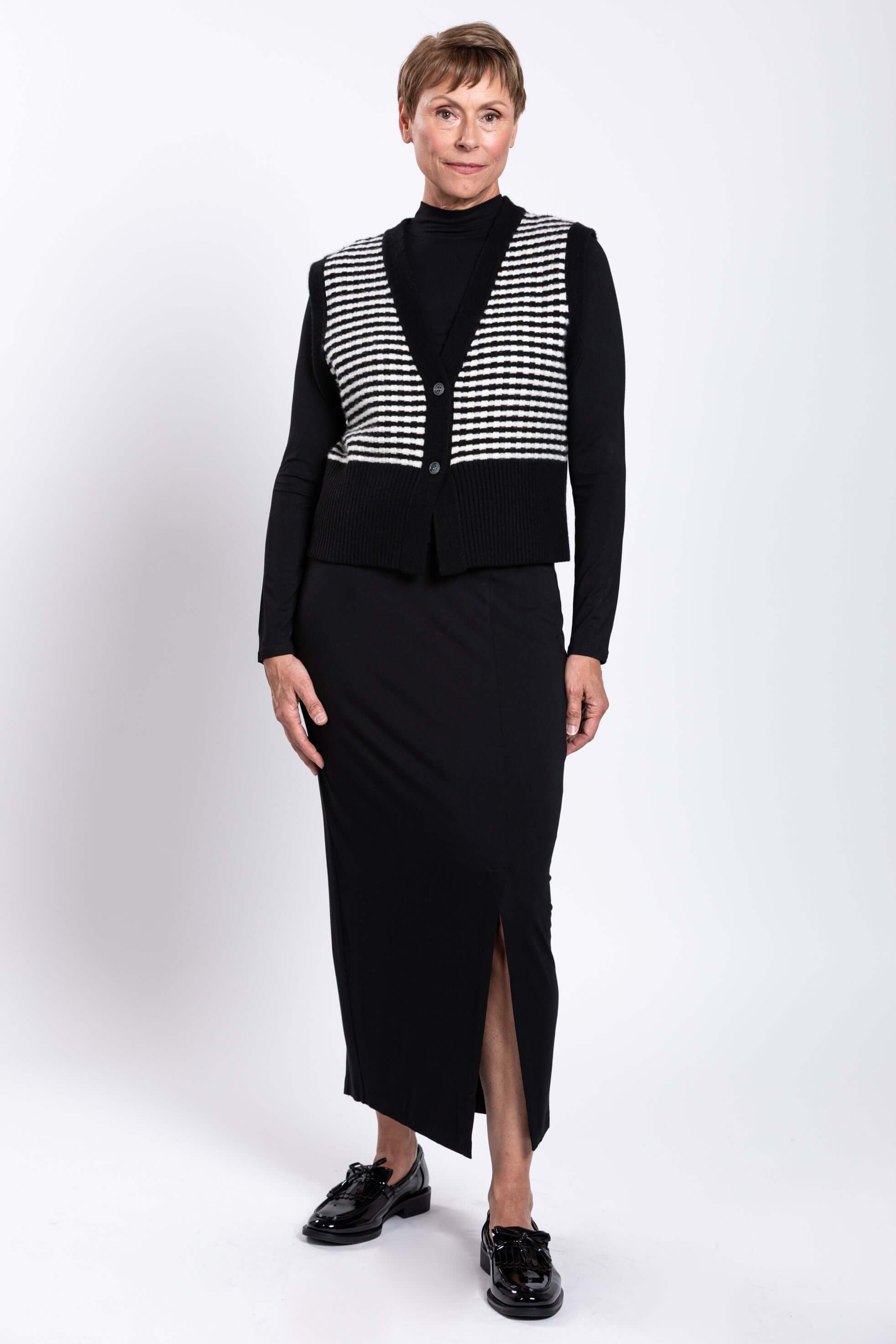 Nemo Vest, Black and White Stripe,  Wool Cashmere - Image 2
