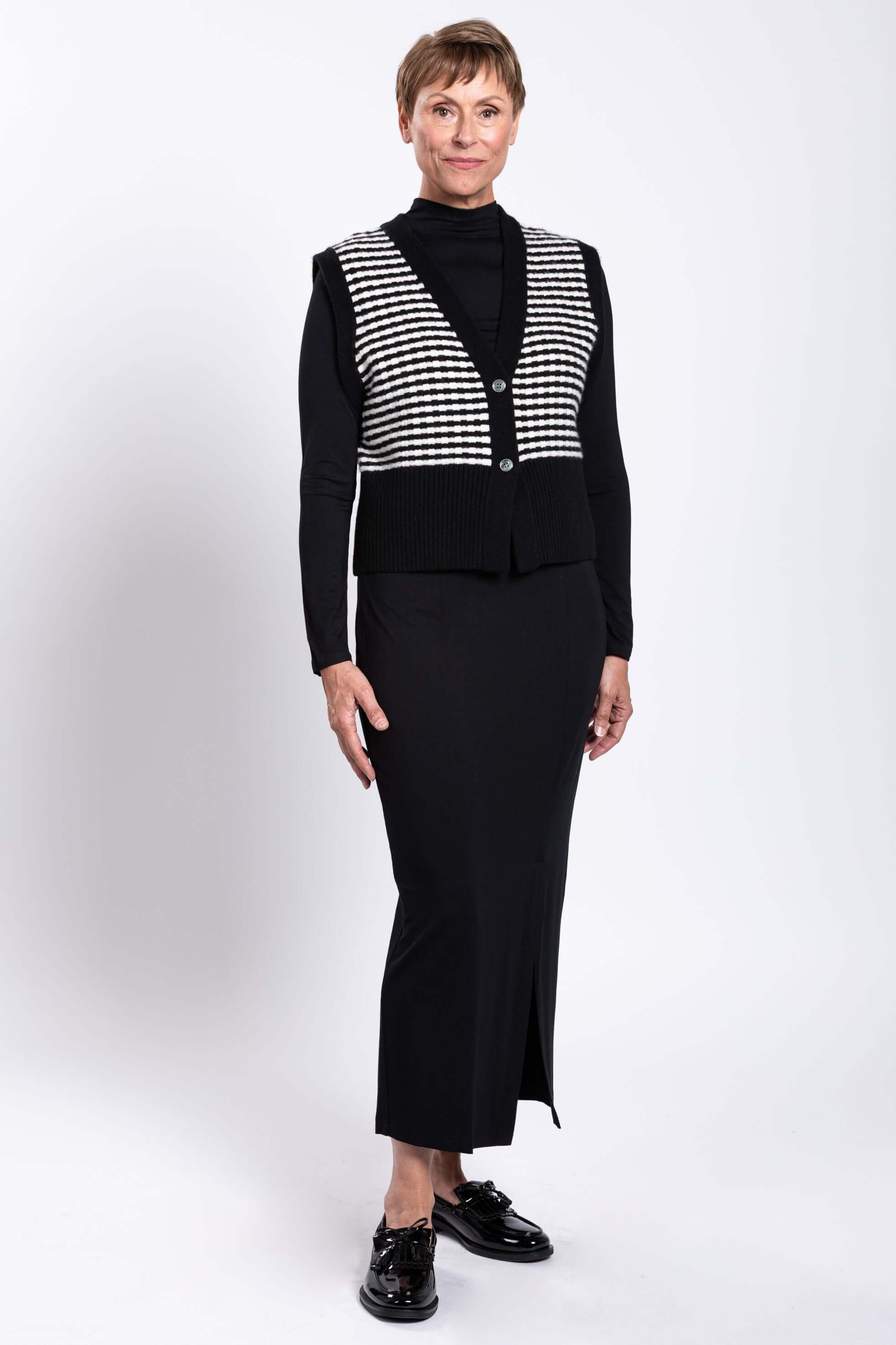 Nemo Vest, Black and White Stripe,  Wool Cashmere - Image 3