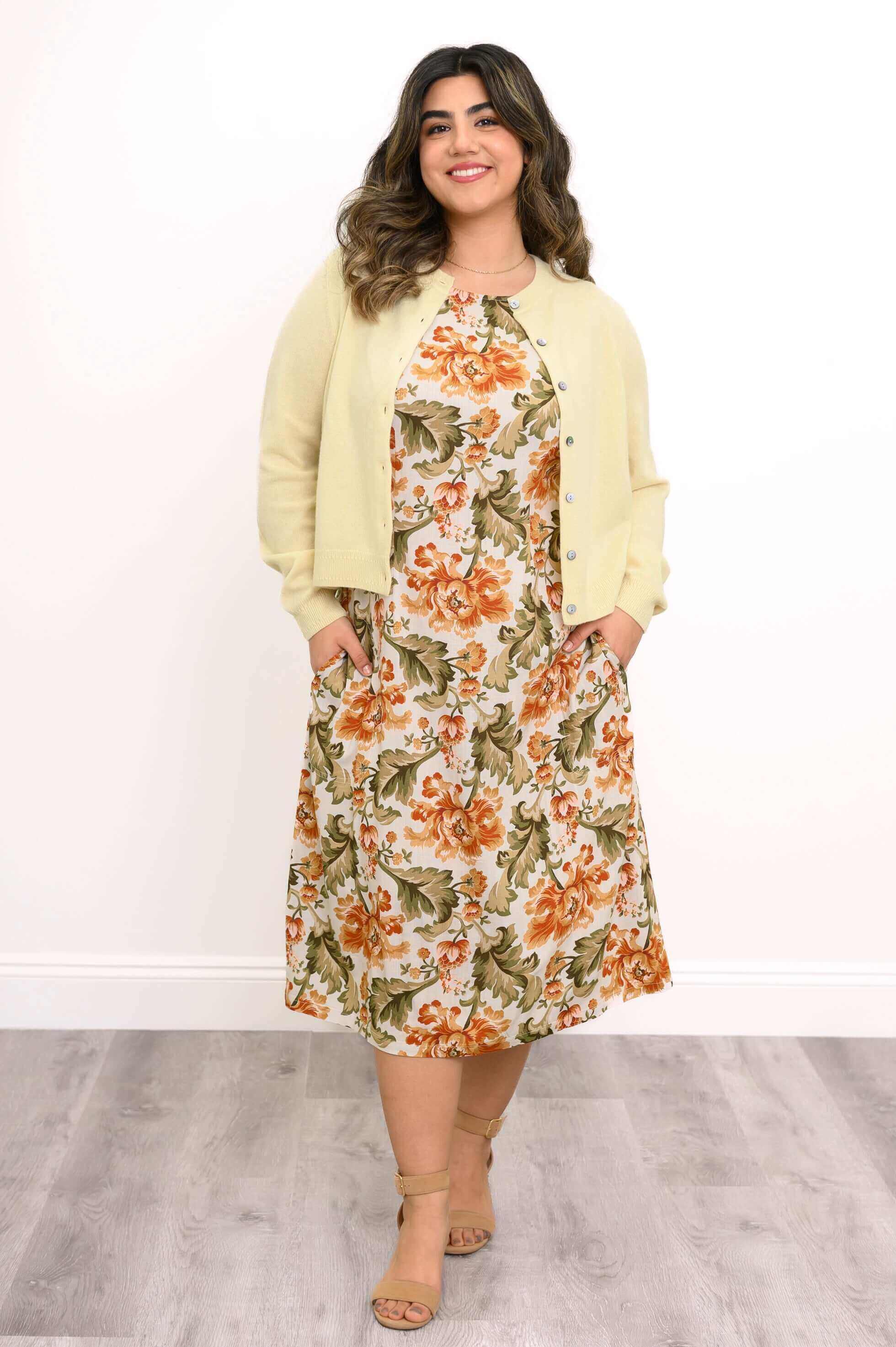 Patricia Dress, Khaki Tapestry, Linen Bamboo - Image 2
