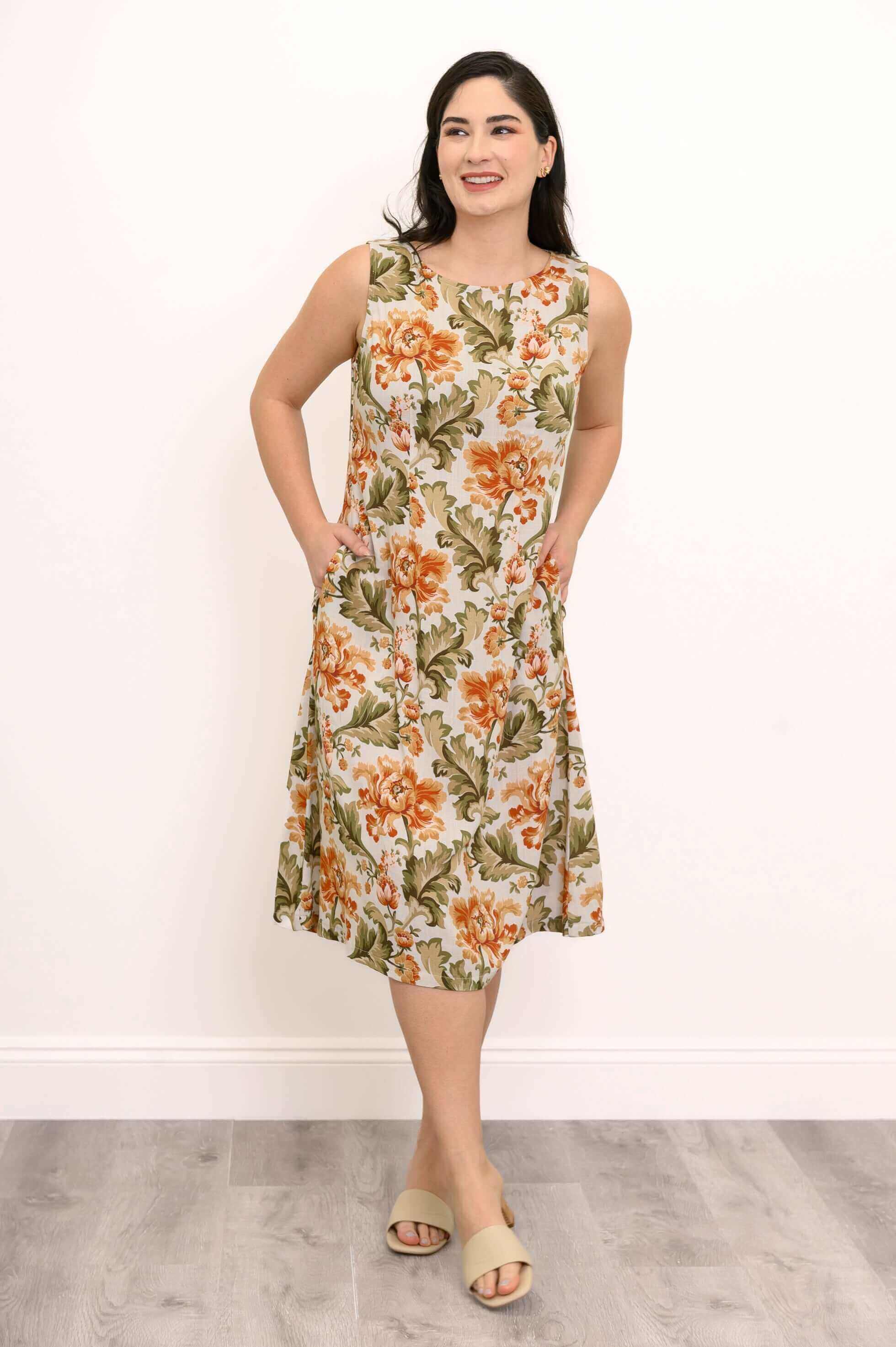 Patricia Dress, Khaki Tapestry, Linen Bamboo - Image 5