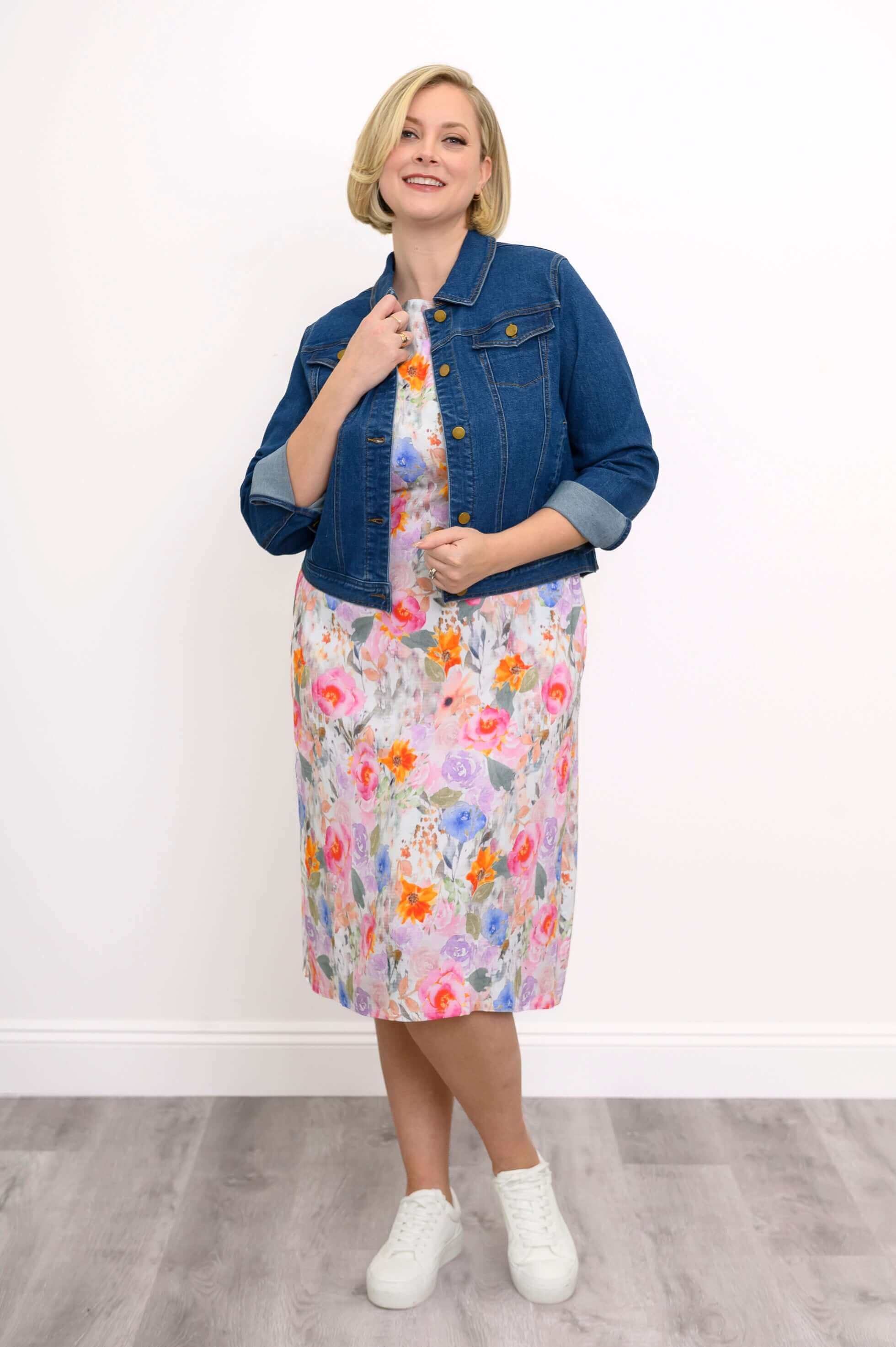 Patricia Dress, Pink Bouquet, Linen Bamboo - Image 3