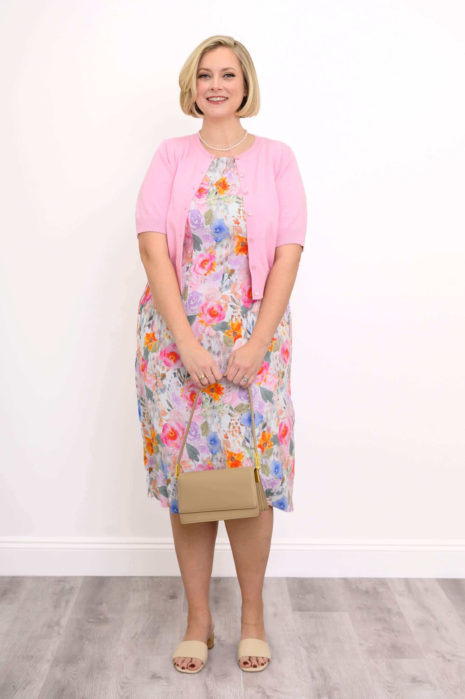 Patricia Dress, Pink Bouquet, Linen Bamboo - Image 4