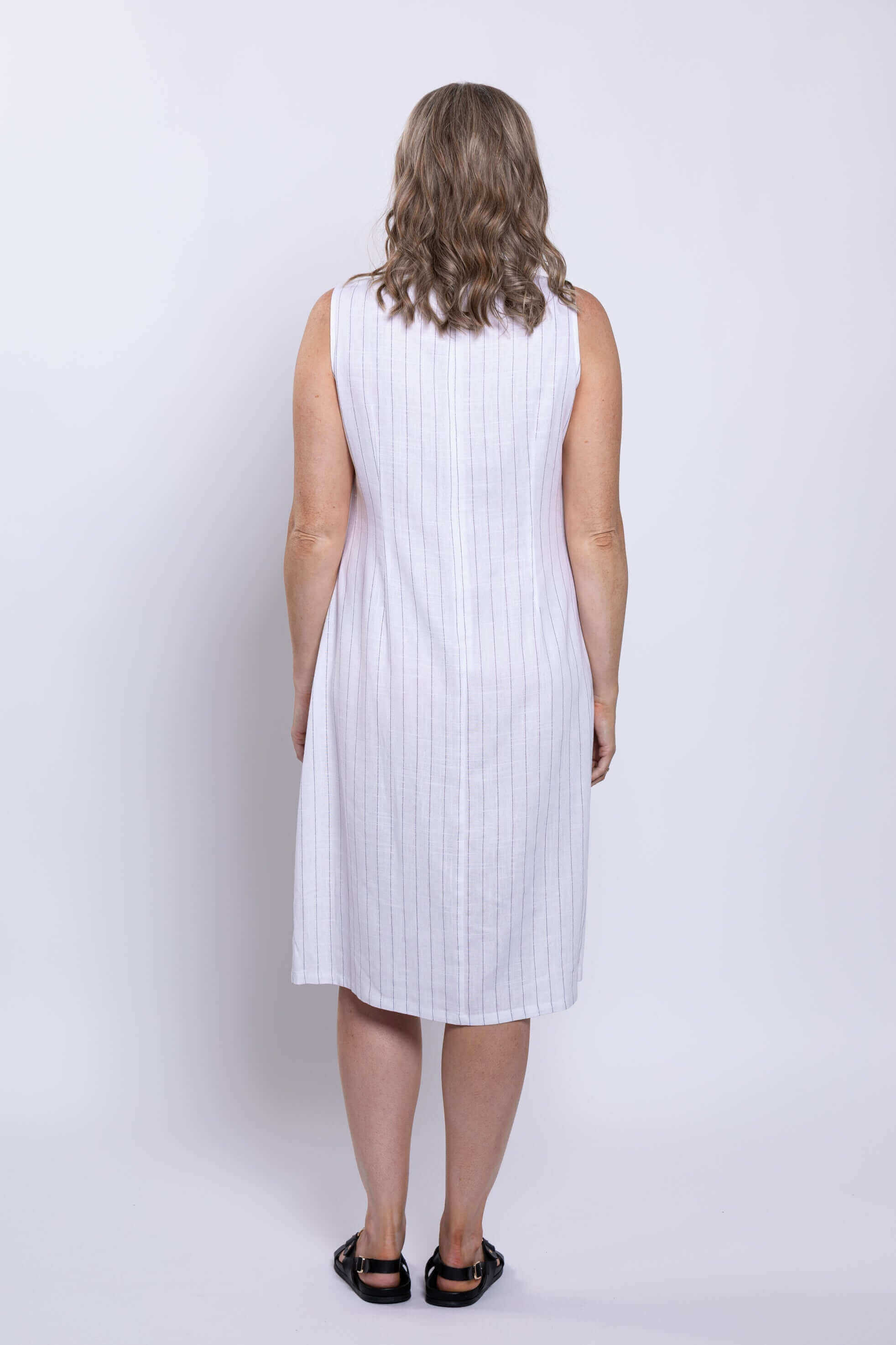 Patricia Dress, White Stripe, Linen Bamboo - Image 4