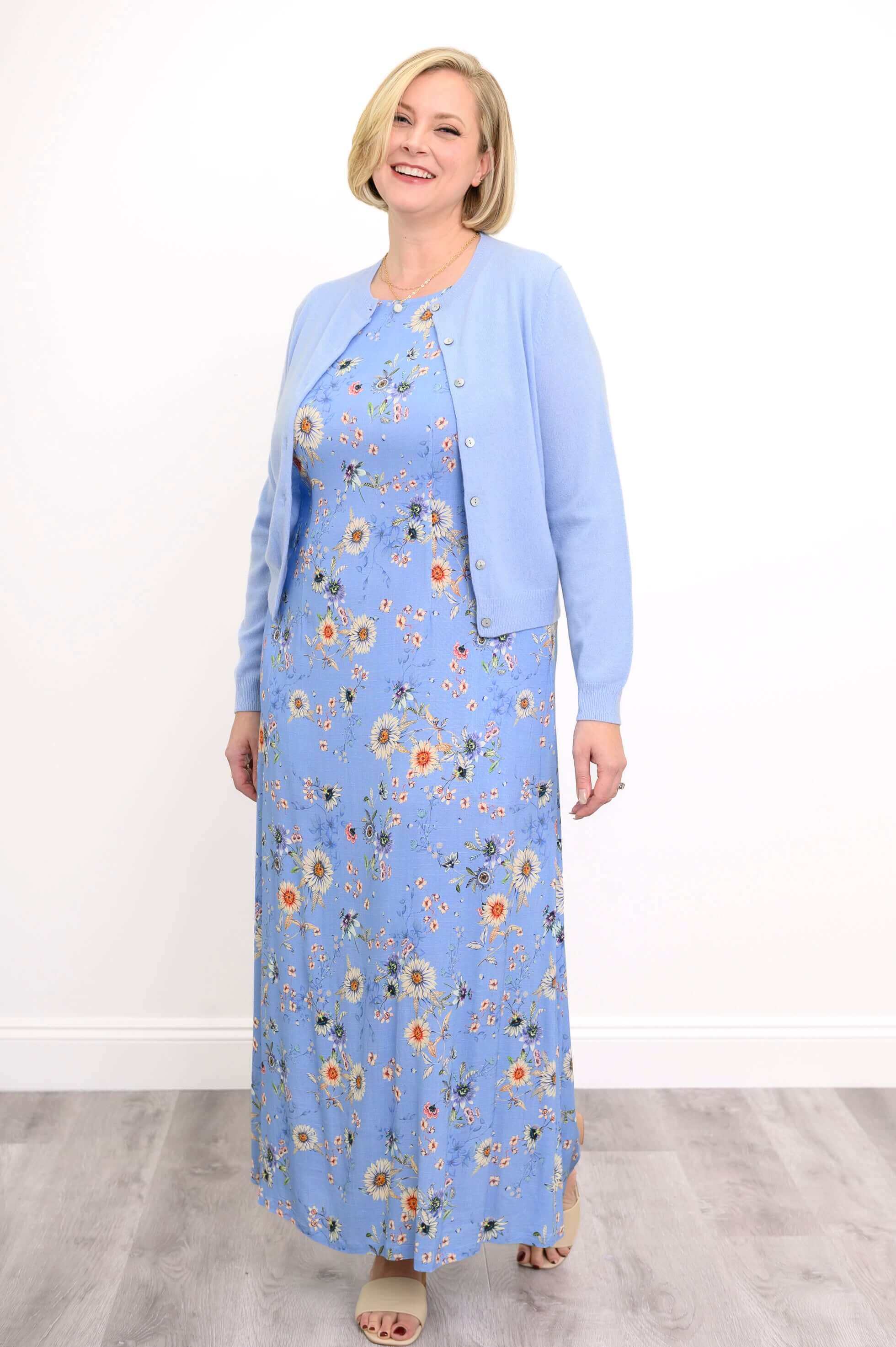 Patricia Long Dress, Peri Daisy, Linen Bamboo - Image 2