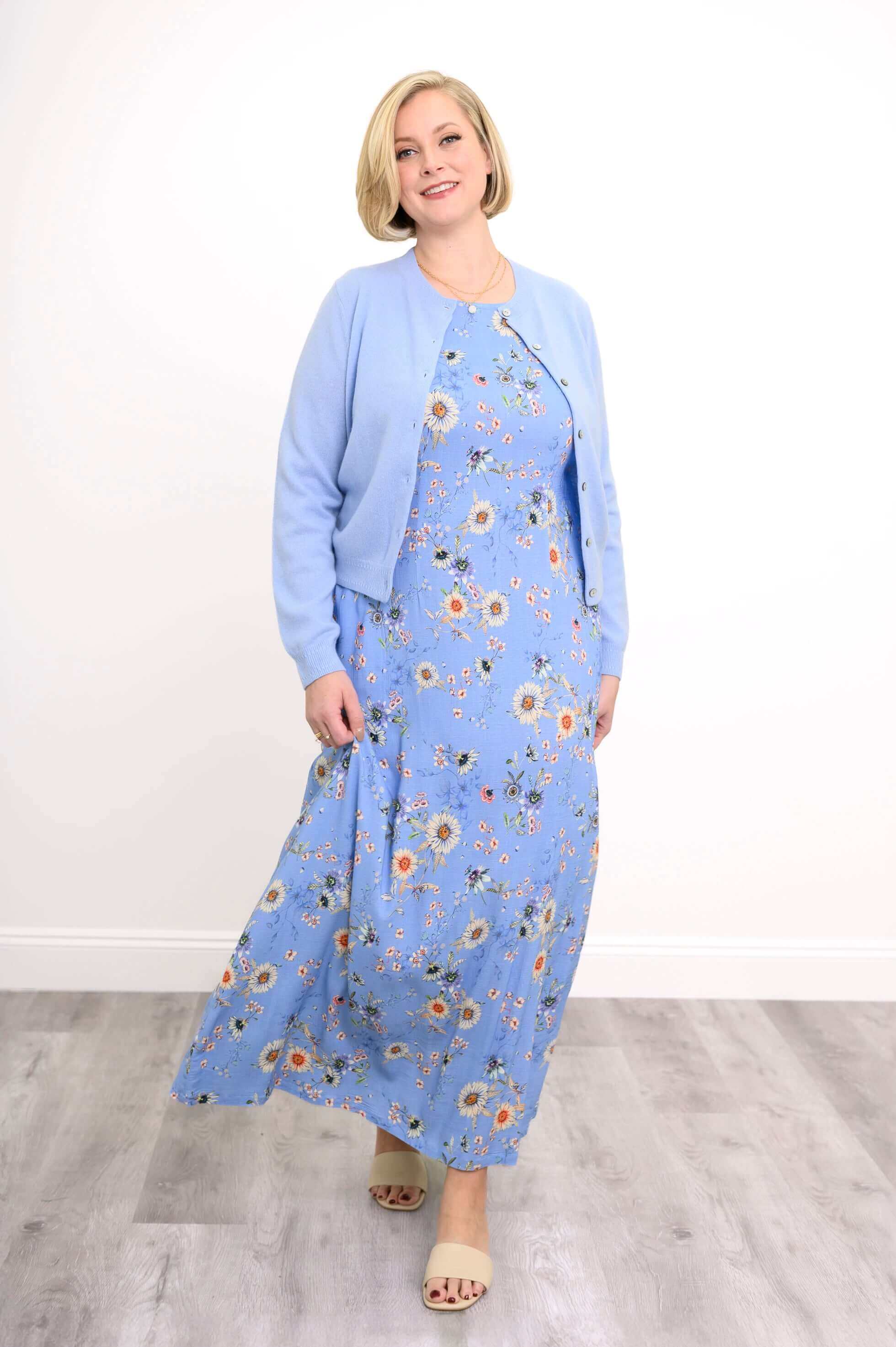 Patricia Long Dress, Peri Daisy, Linen Bamboo - Image 4