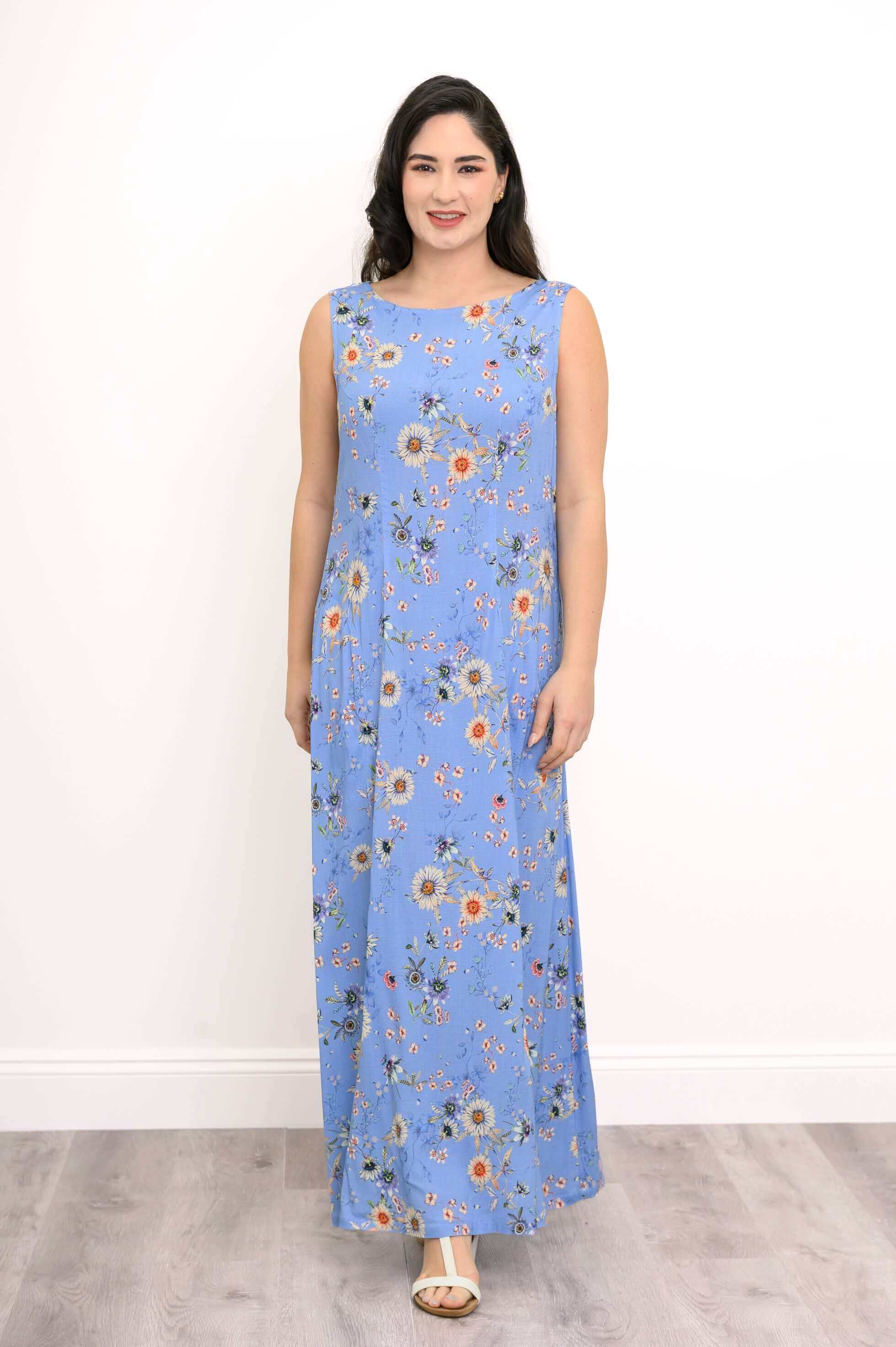Patricia Long Dress, Peri Daisy, Linen Bamboo - Image 5