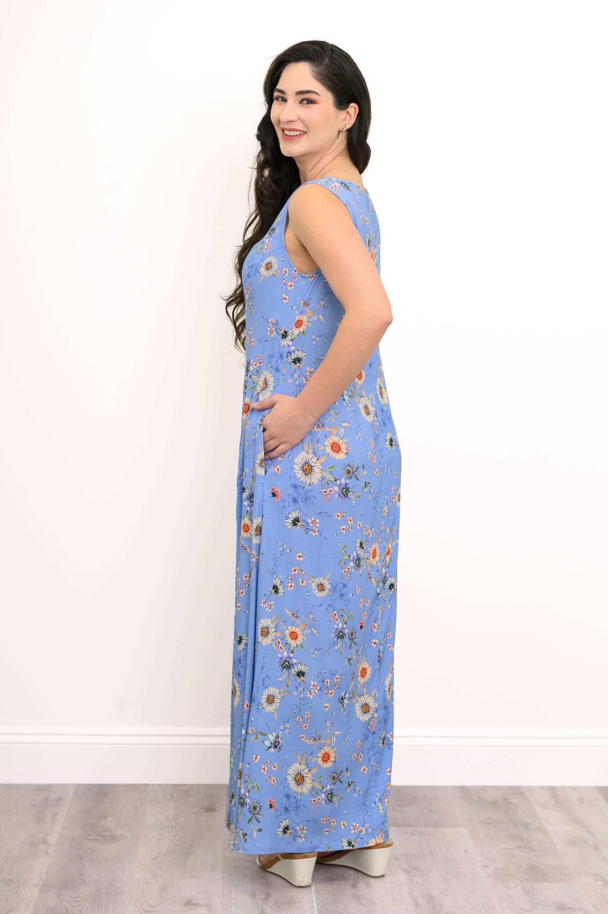 Patricia Long Dress, Peri Daisy, Linen Bamboo - Image 6