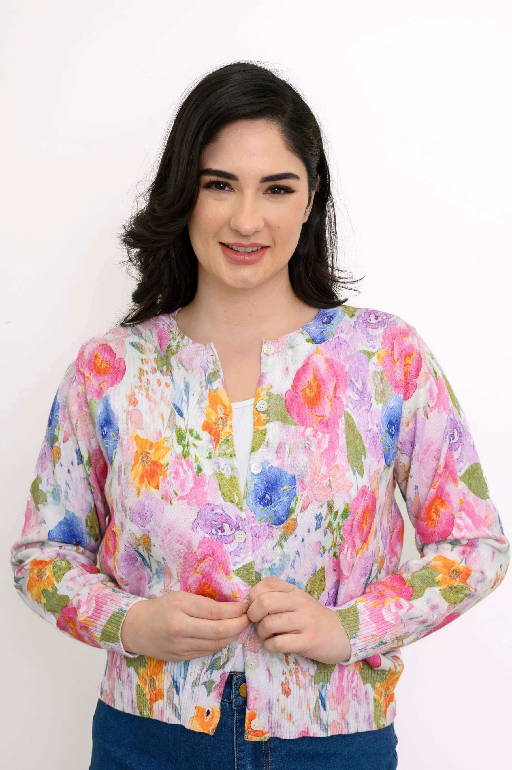 Patti Cardigan, Pink Bouquet, Cotton