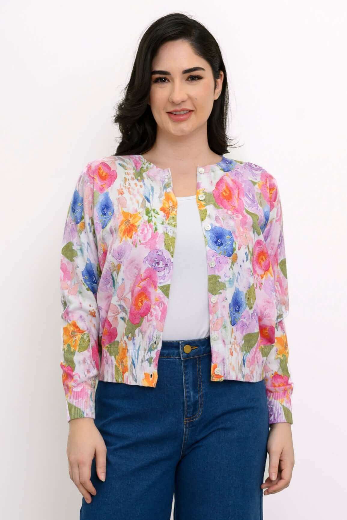 Patti Cardigan, Pink Bouquet, Cotton - Image 3