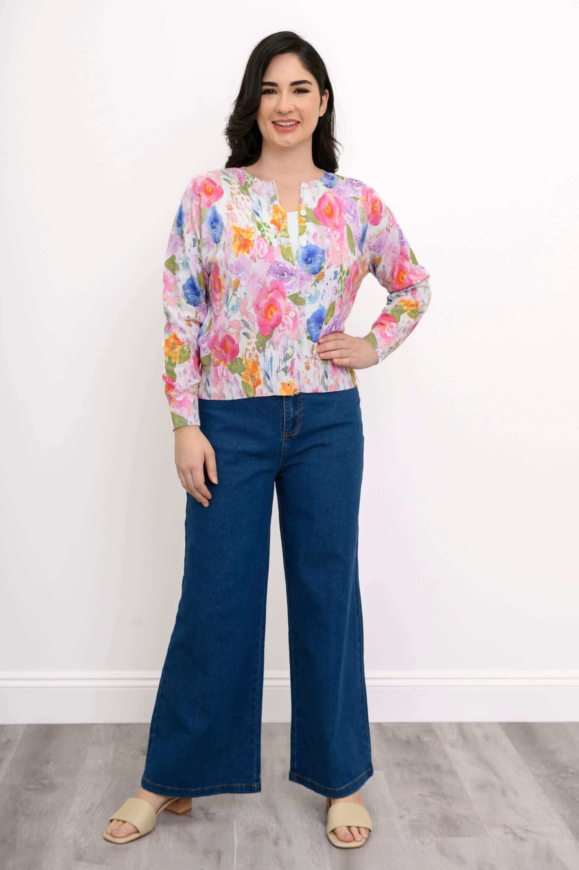 Patti Cardigan, Pink Bouquet, Cotton - Image 4