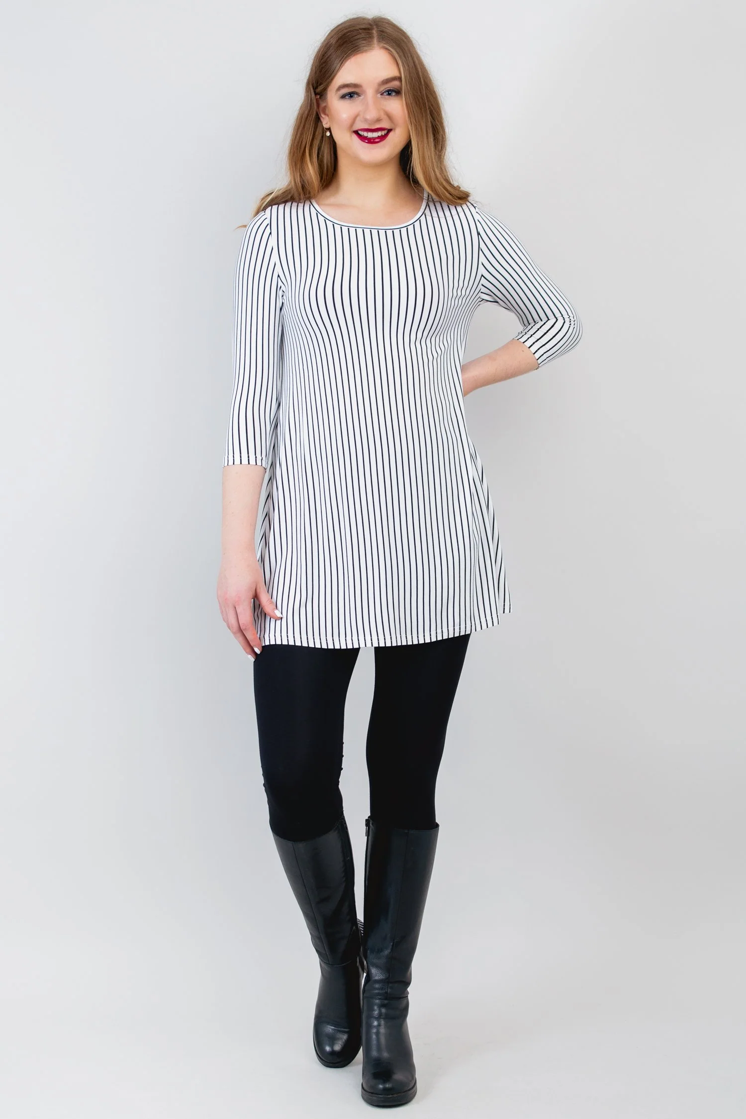 Perfect Tunic, White/Black Small Stripe, Bamboo- Final Sale - Image 4