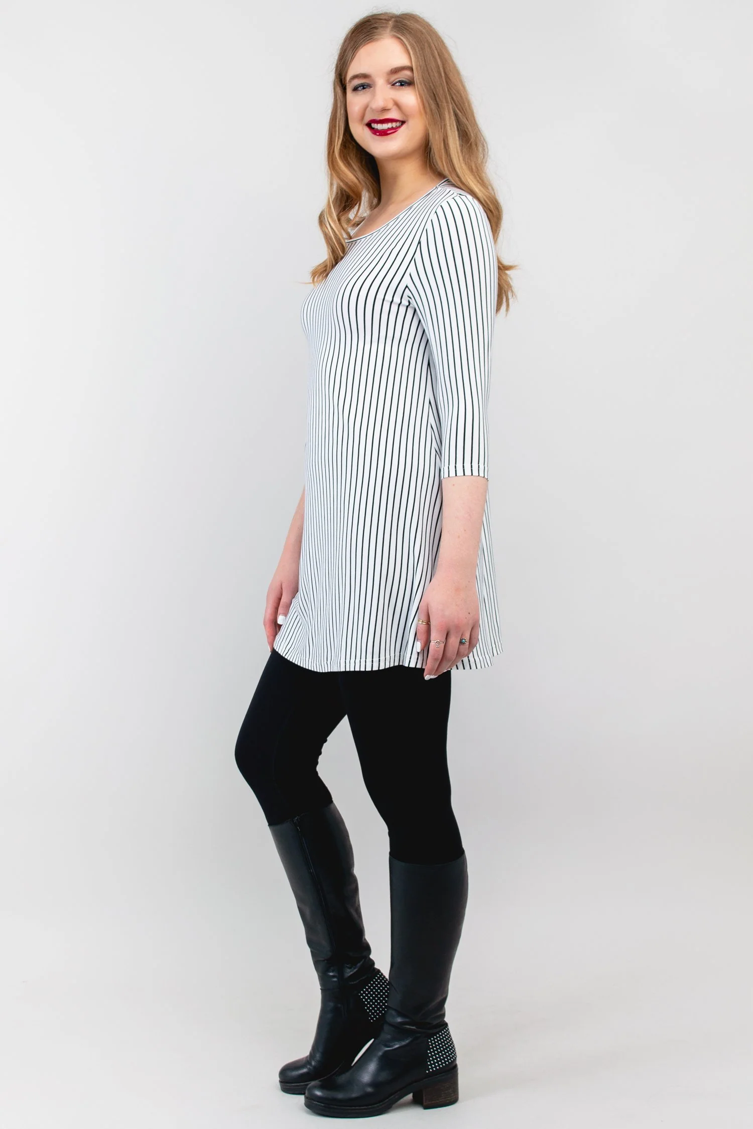 Perfect Tunic, White/Black Small Stripe, Bamboo- Final Sale - Image 7
