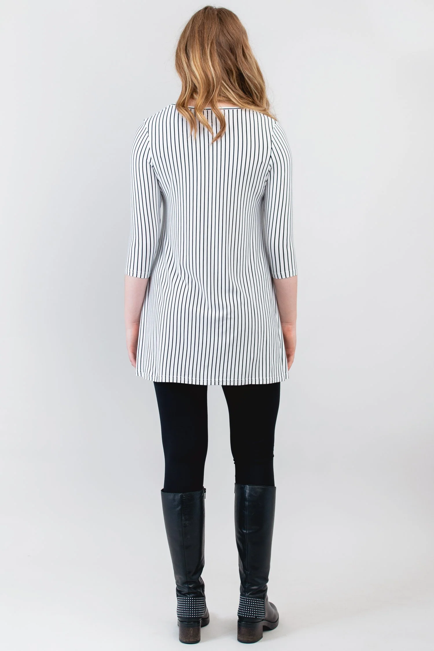 Perfect Tunic, White/Black Small Stripe, Bamboo- Final Sale - Image 9