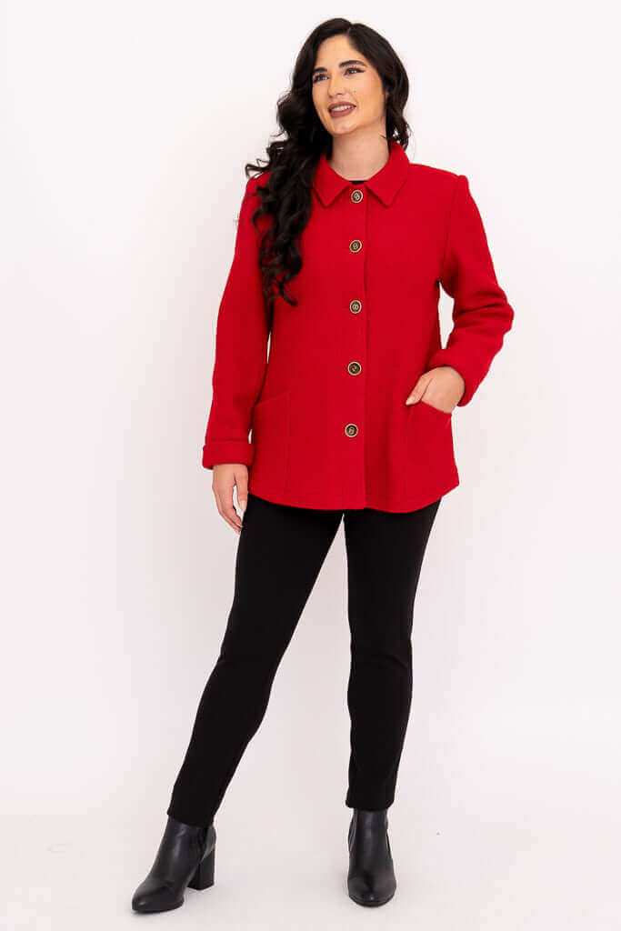 Quadra Coat, Red, Boiled Wool - Image 4