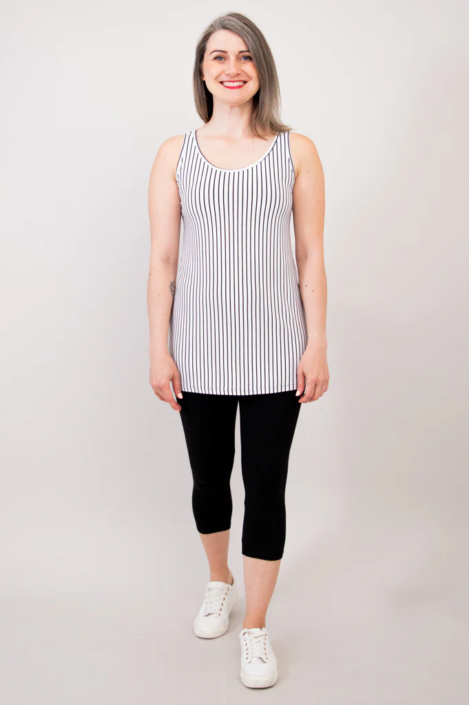 Relaxed Tank, White/Black Small Stripe, Bamboo- Final Sale - Image 2