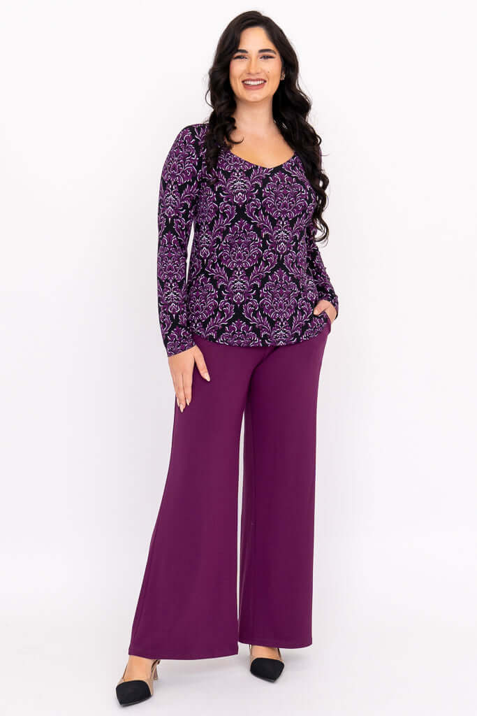 Ritzy L/S Top, Magenta Damask, Bamboo - Image 3