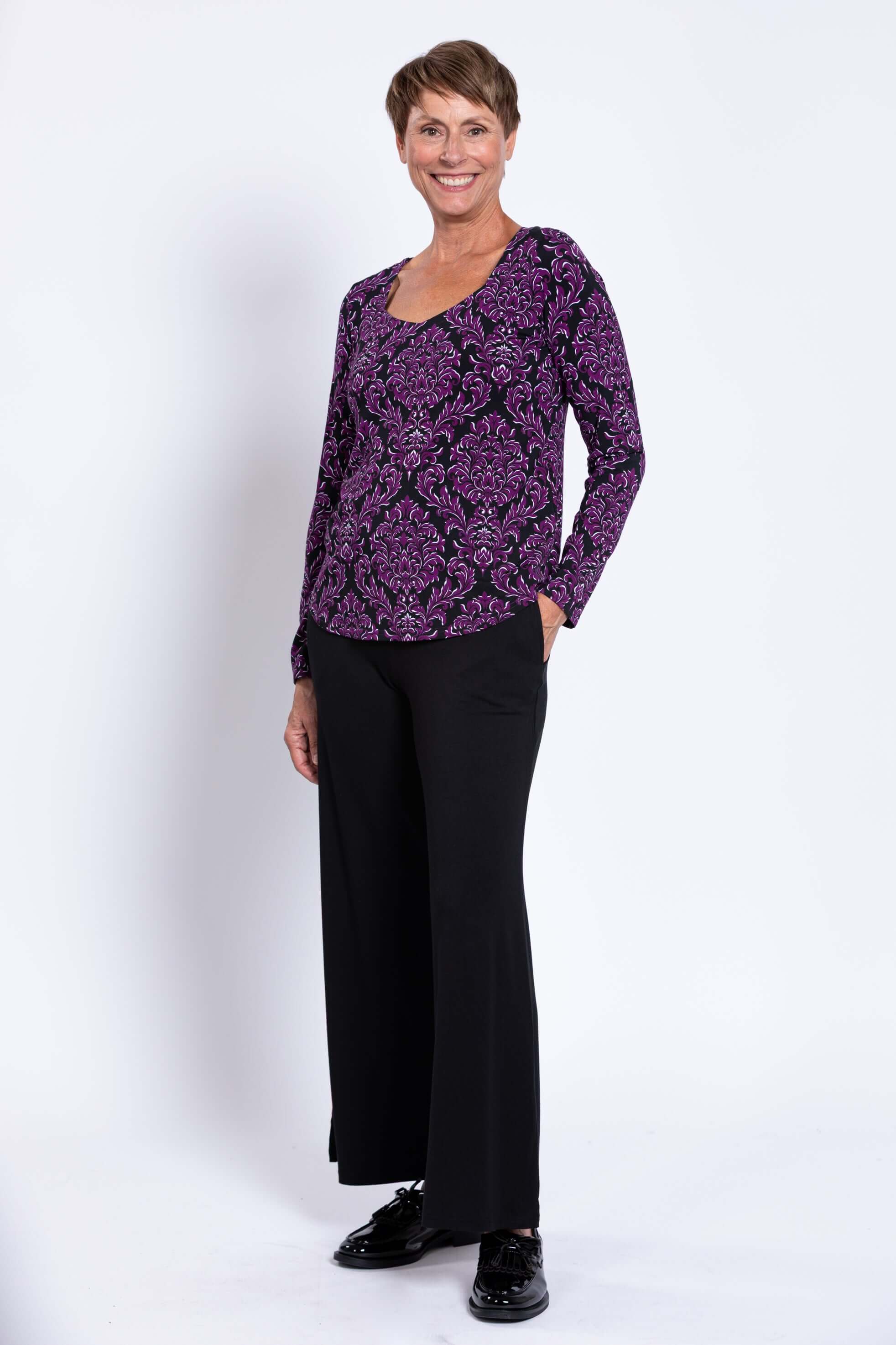 Ritzy L/S Top, Magenta Damask, Bamboo - Image 4