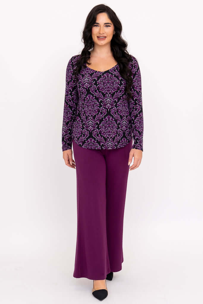Ritzy L/S Top, Magenta Damask, Bamboo - Image 6
