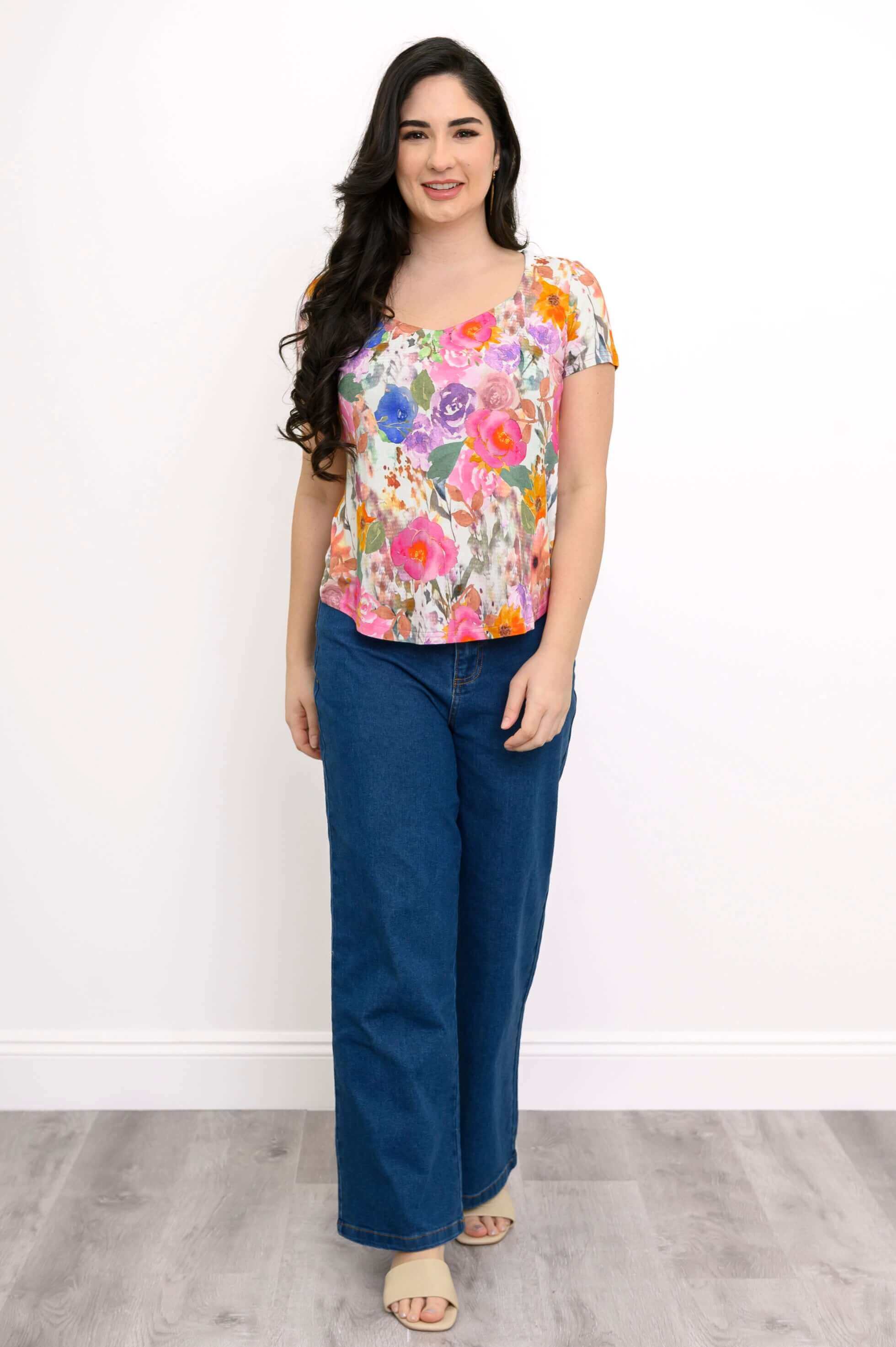 Ritzy S/S Top, Pink Bouquet, Bamboo - Image 3