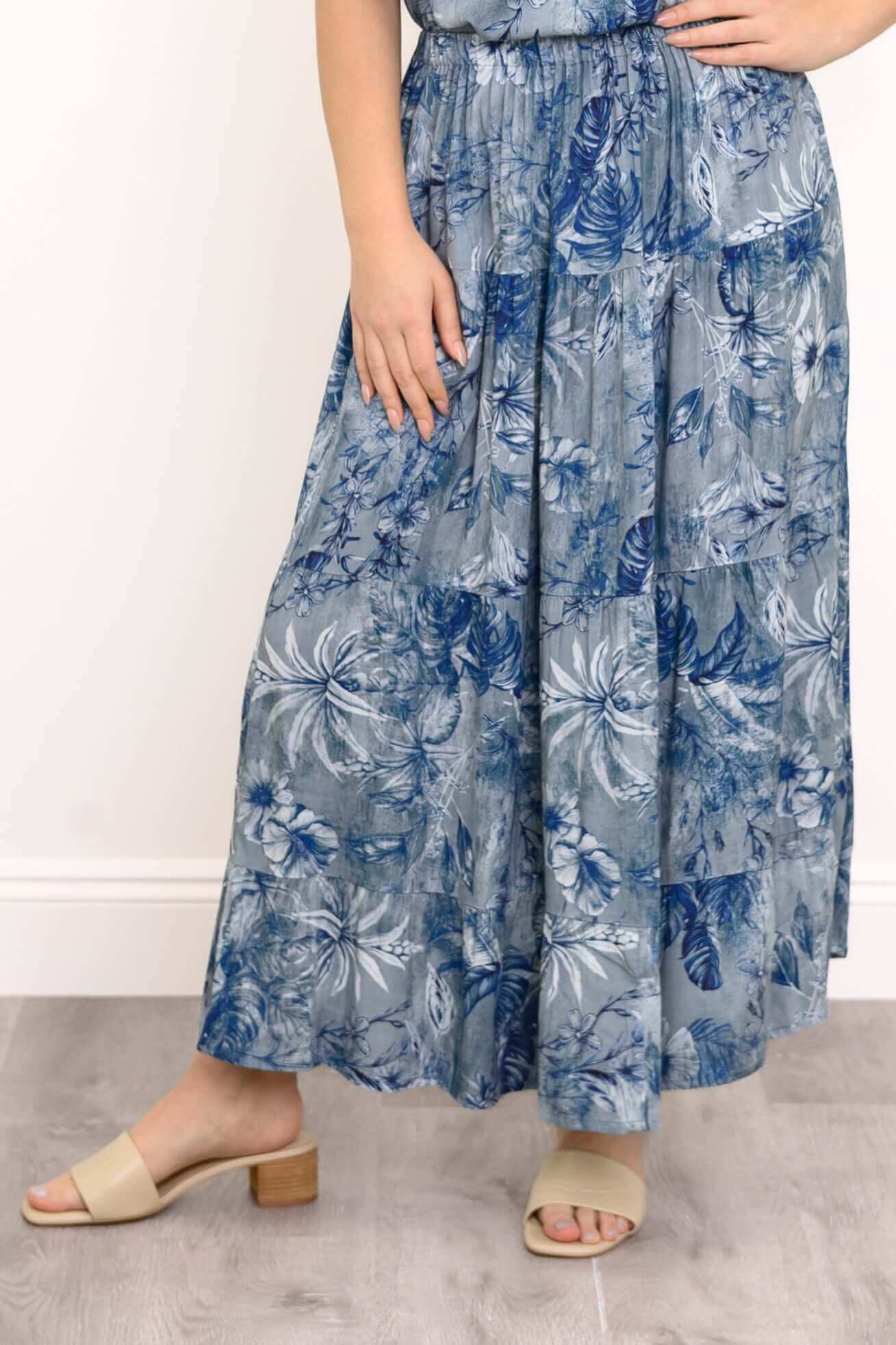 Roma Skirt, Indigo Escape, Linen Bamboo - Image 2