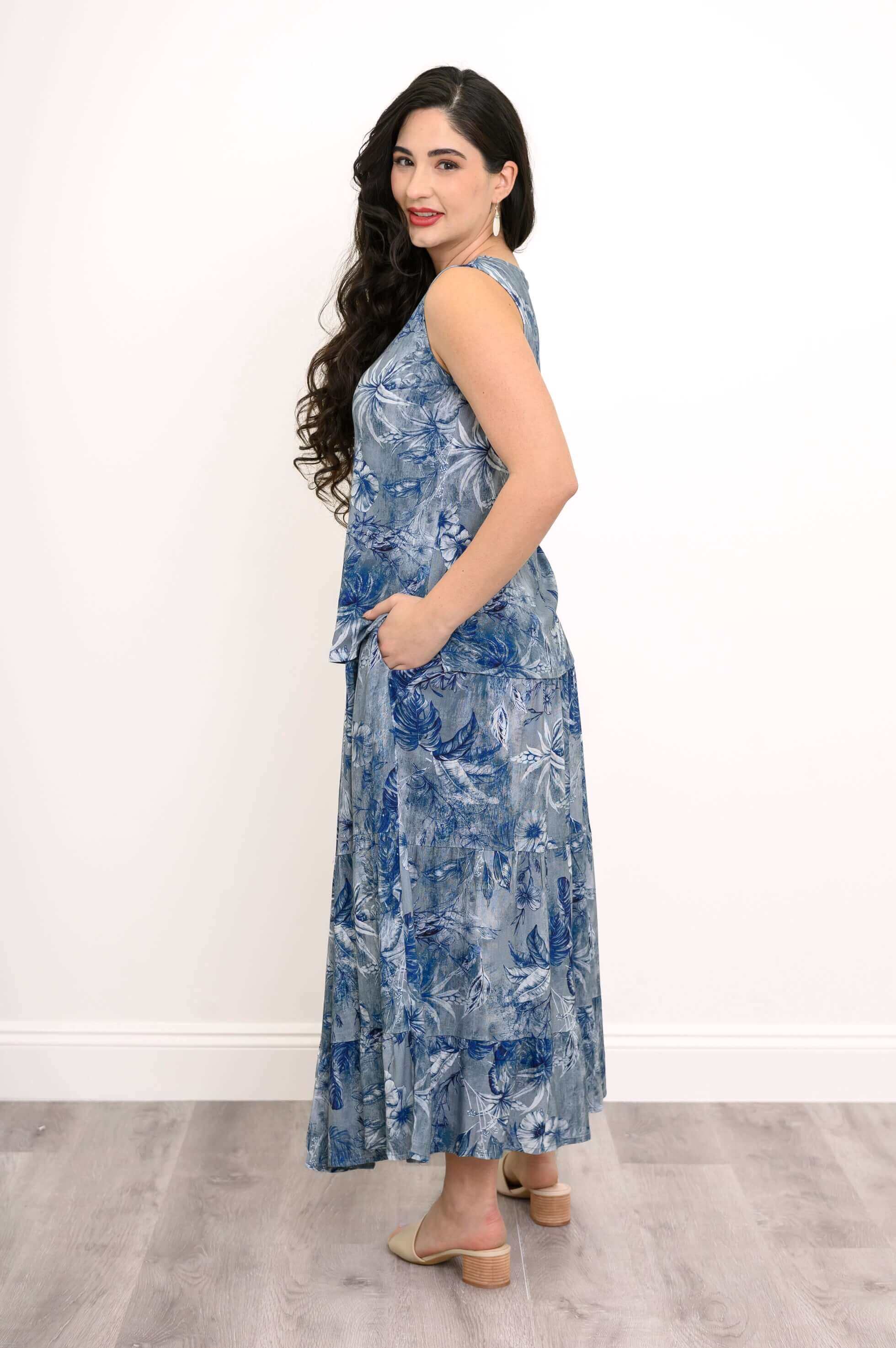 Roma Skirt, Indigo Escape, Linen Bamboo - Image 6