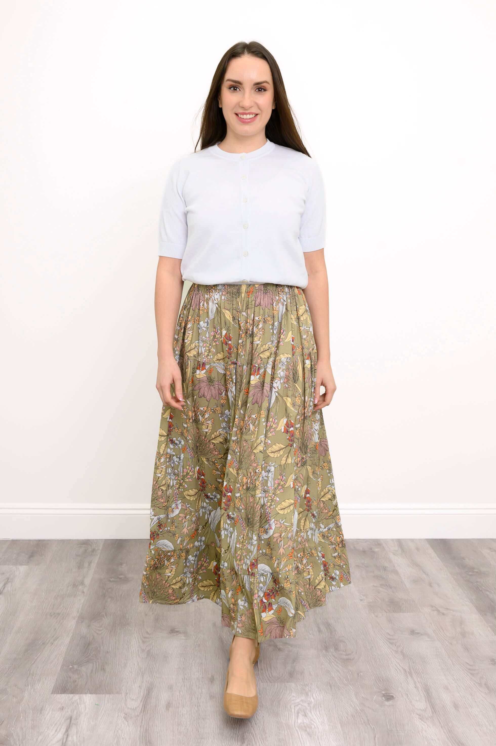 Roma Skirt, Khaki Primavera, Linen Bamboo