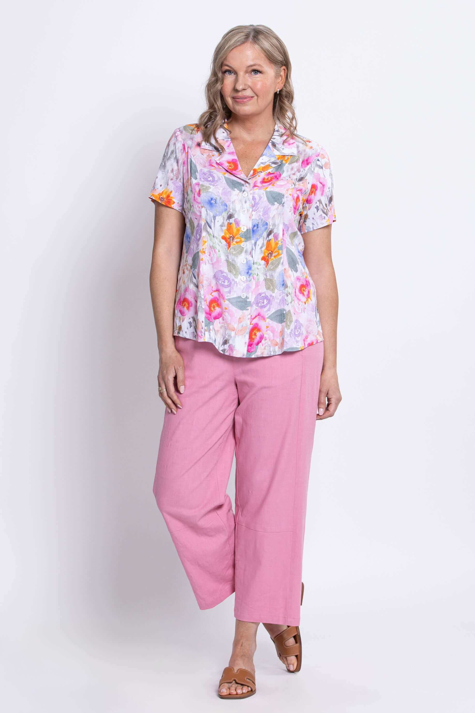 Samantha Blouse, Pink Bouquet, Linen Bamboo - Image 6