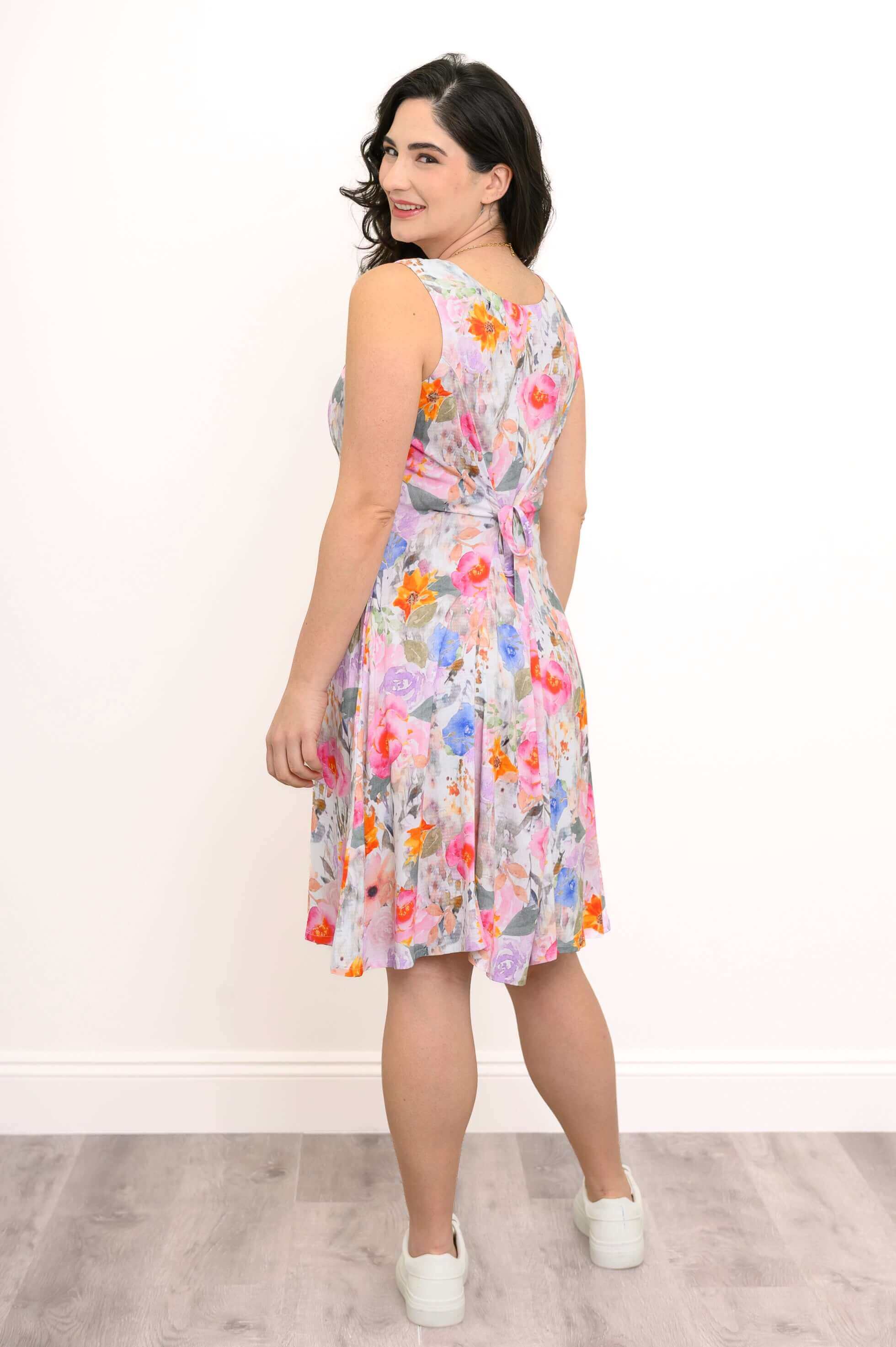 Sara Dress, Pink Bouquet, Linen Bamboo - Image 5