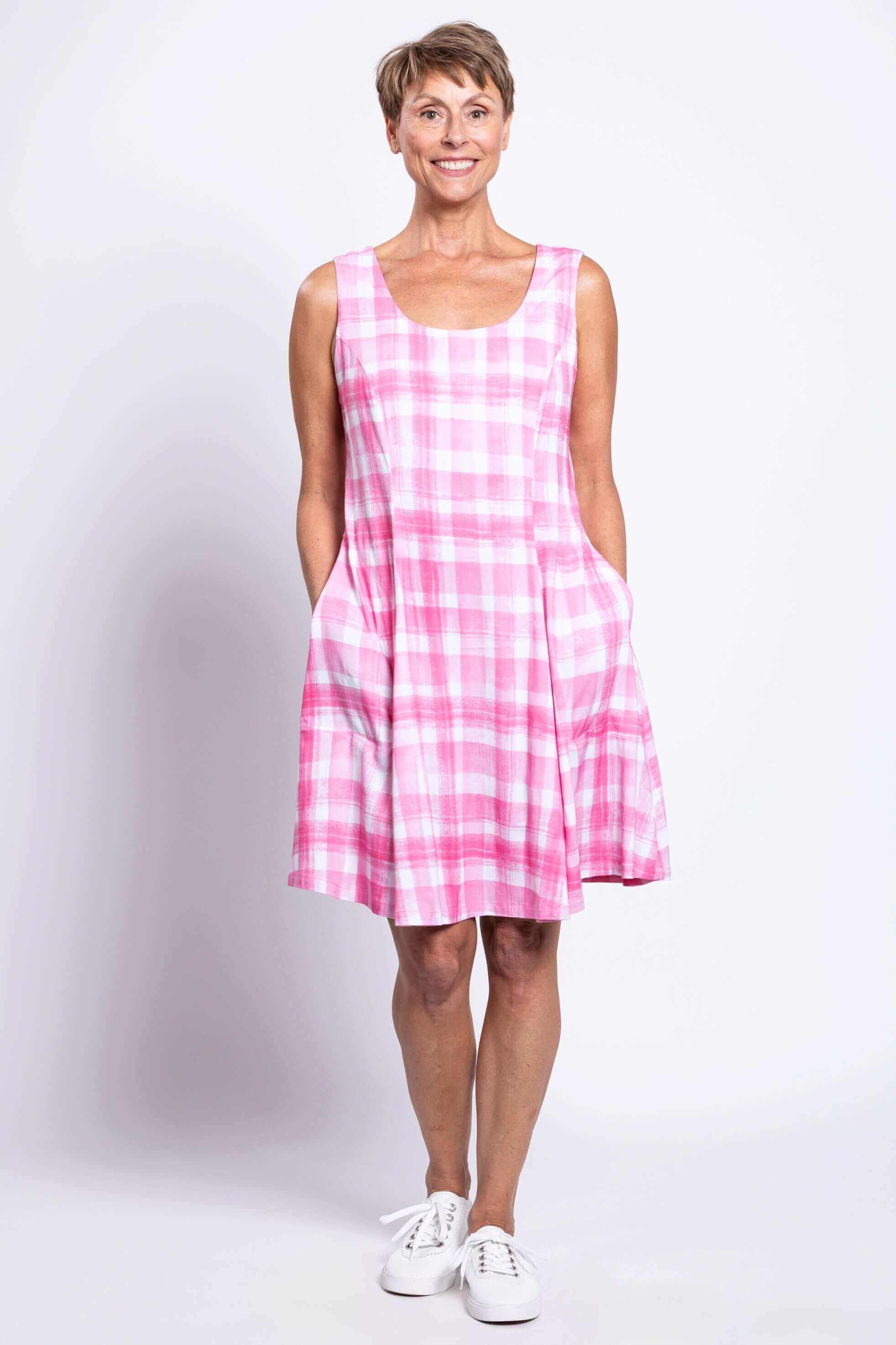 Sara Dress, Pink Plaid, Linen Bamboo - Image 2