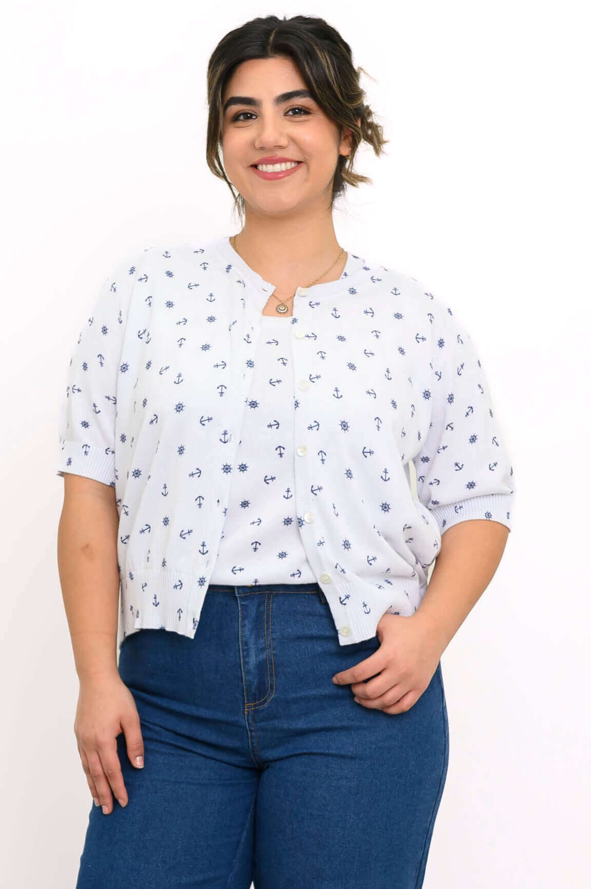 Shen Cardigan, White Anchor, Cotton