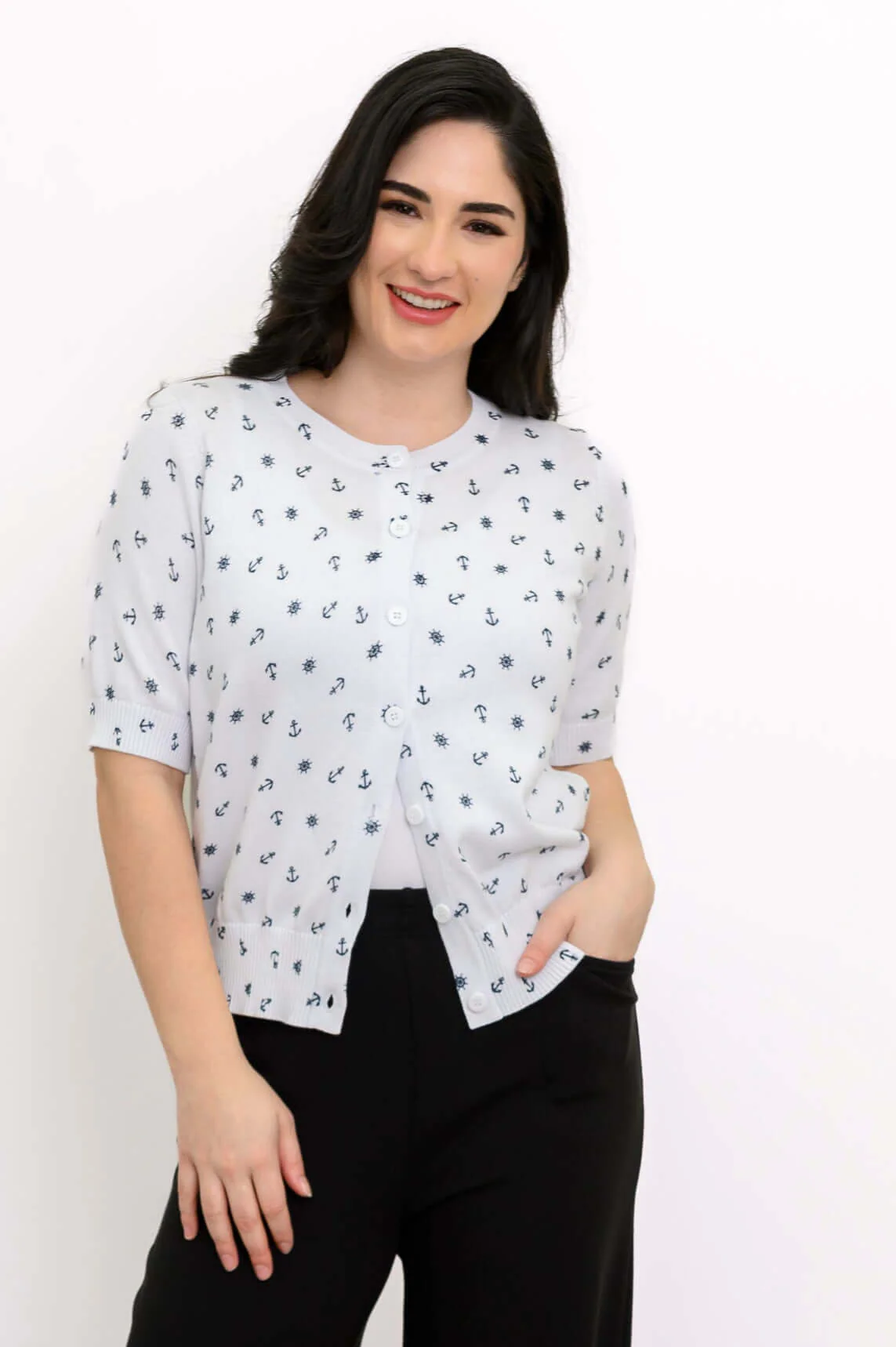 Shen Cardigan, White Anchor, Cotton - Image 3