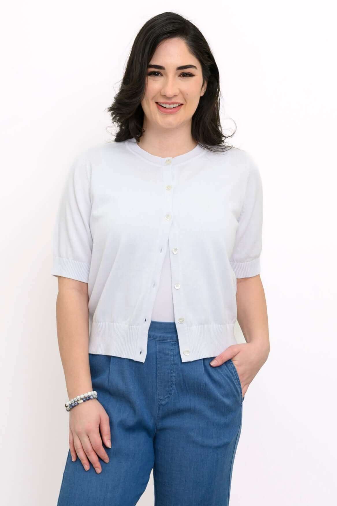 Shen Cardigan, White, Cotton