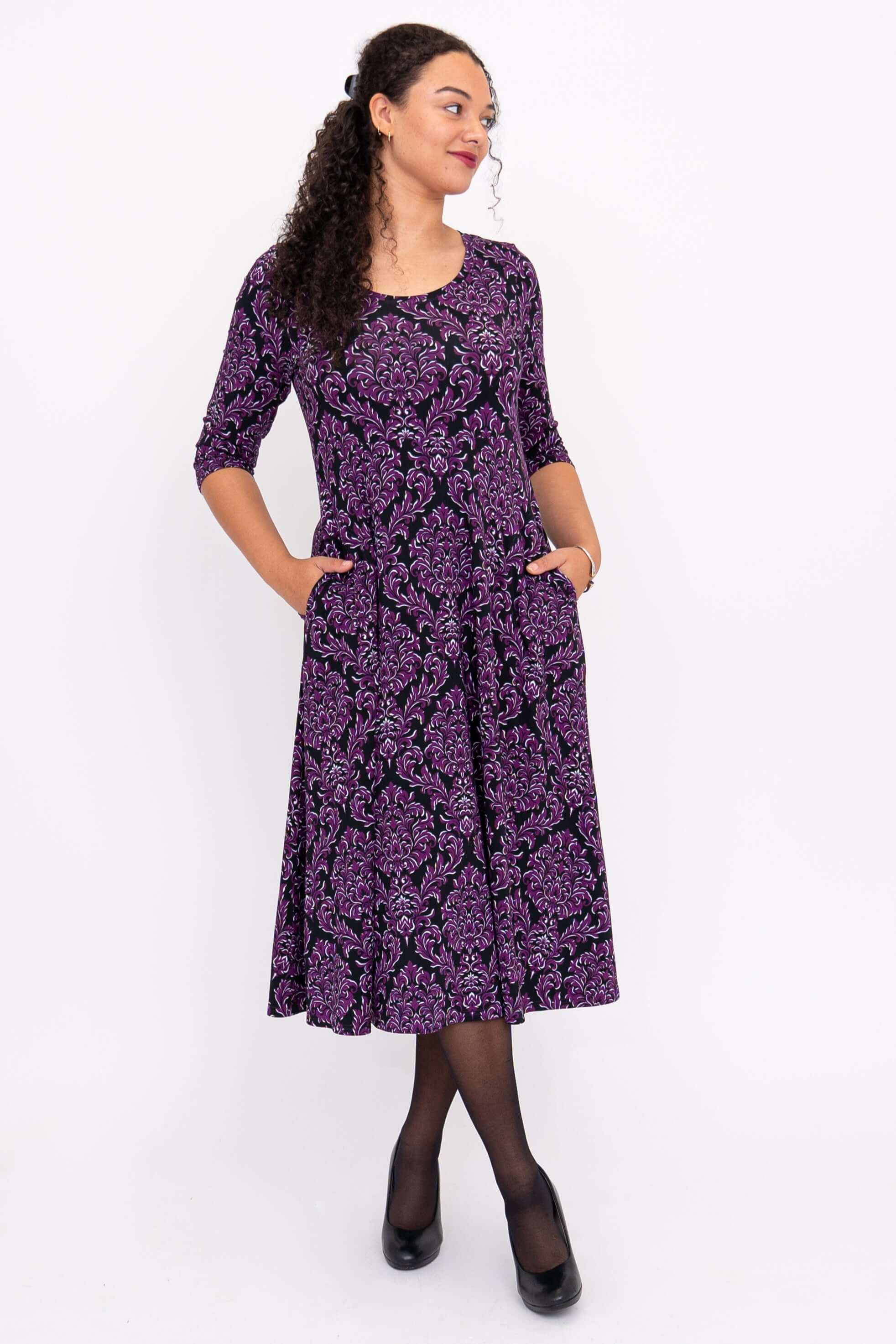 Soul Dress, Magenta Damask, Bamboo - Image 3
