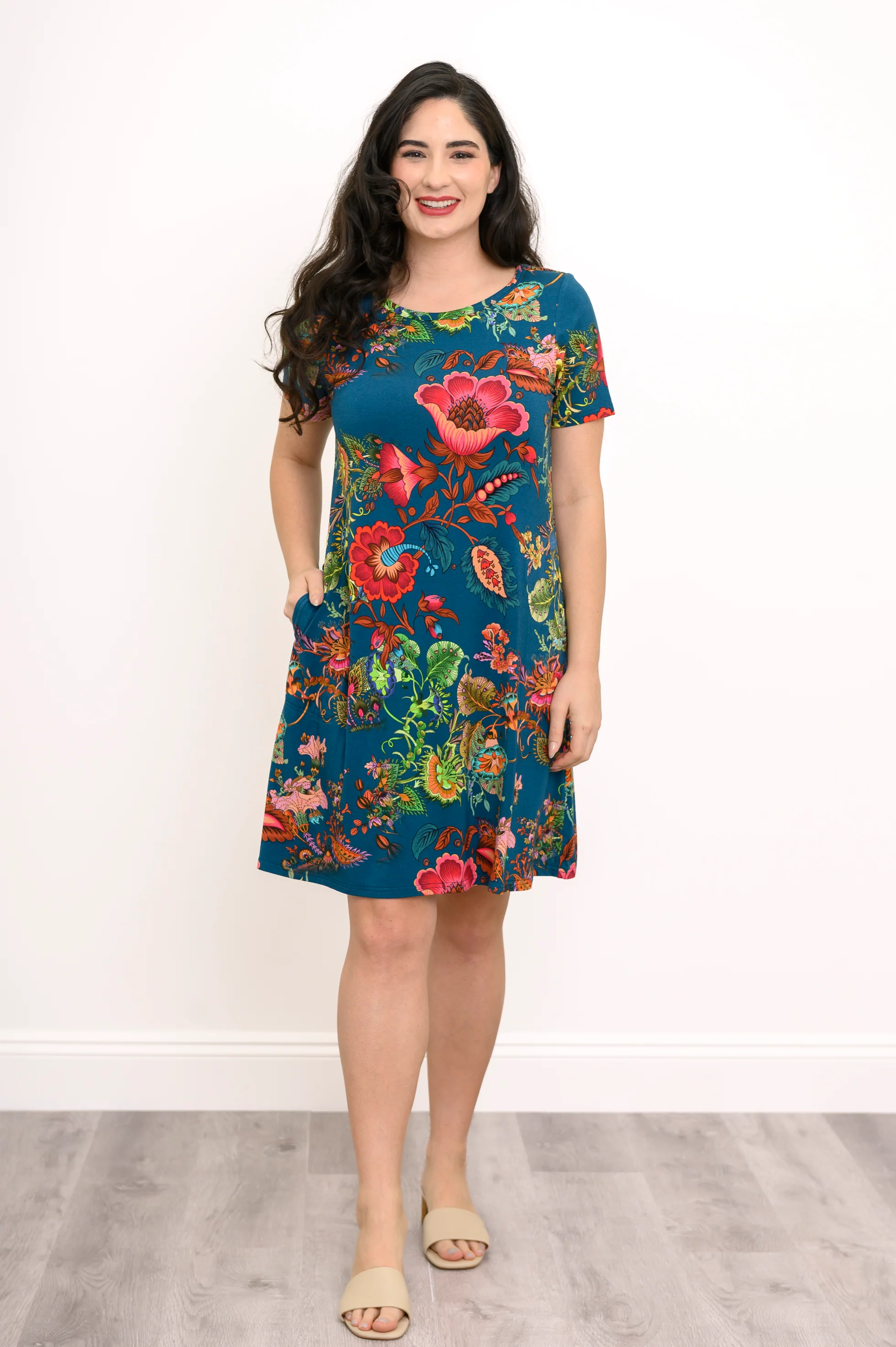 Tee Dress, Teal Fantasy, Bamboo - Image 4