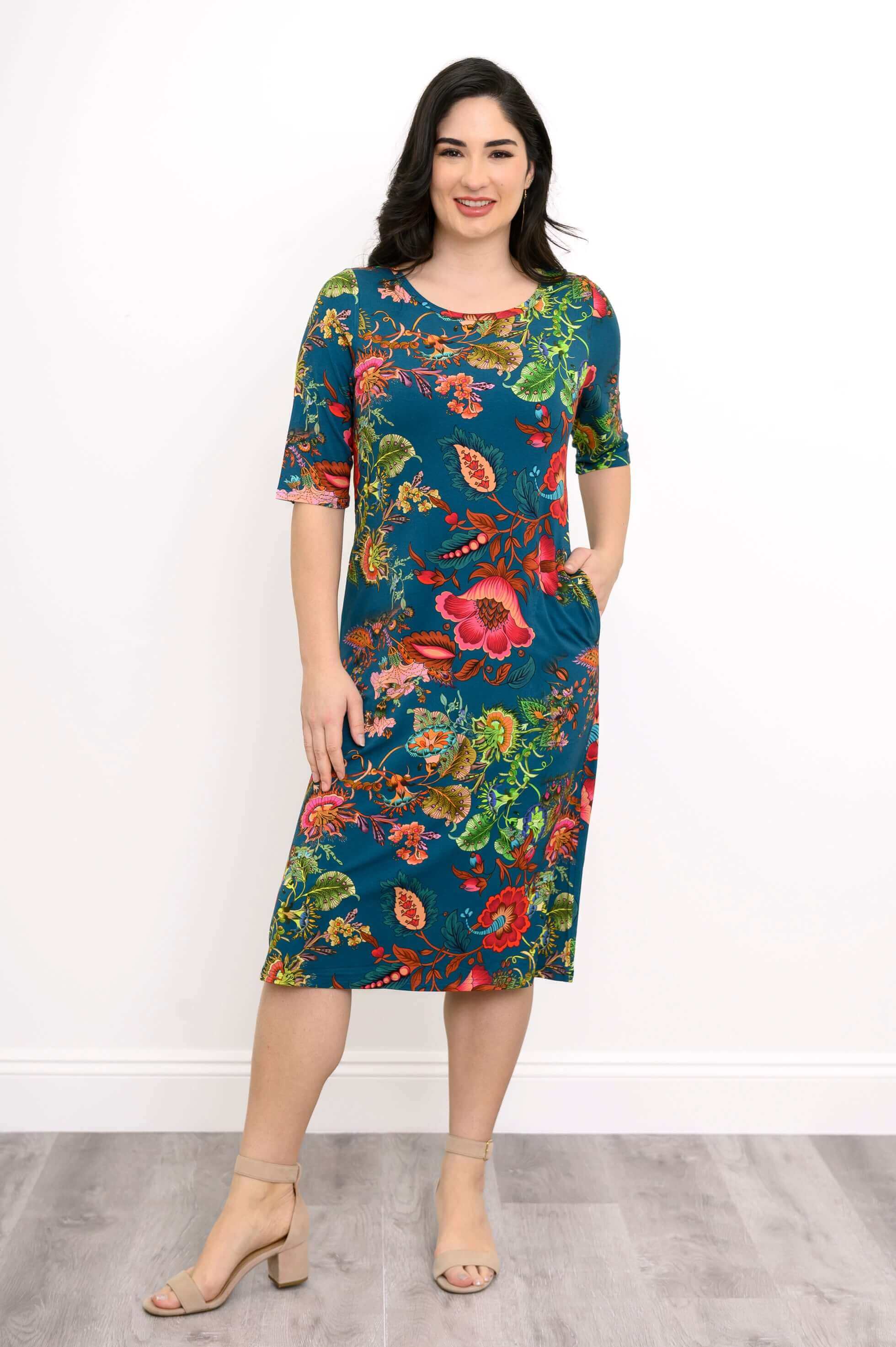 Olivia Dress, Teal Fantasy, Bamboo