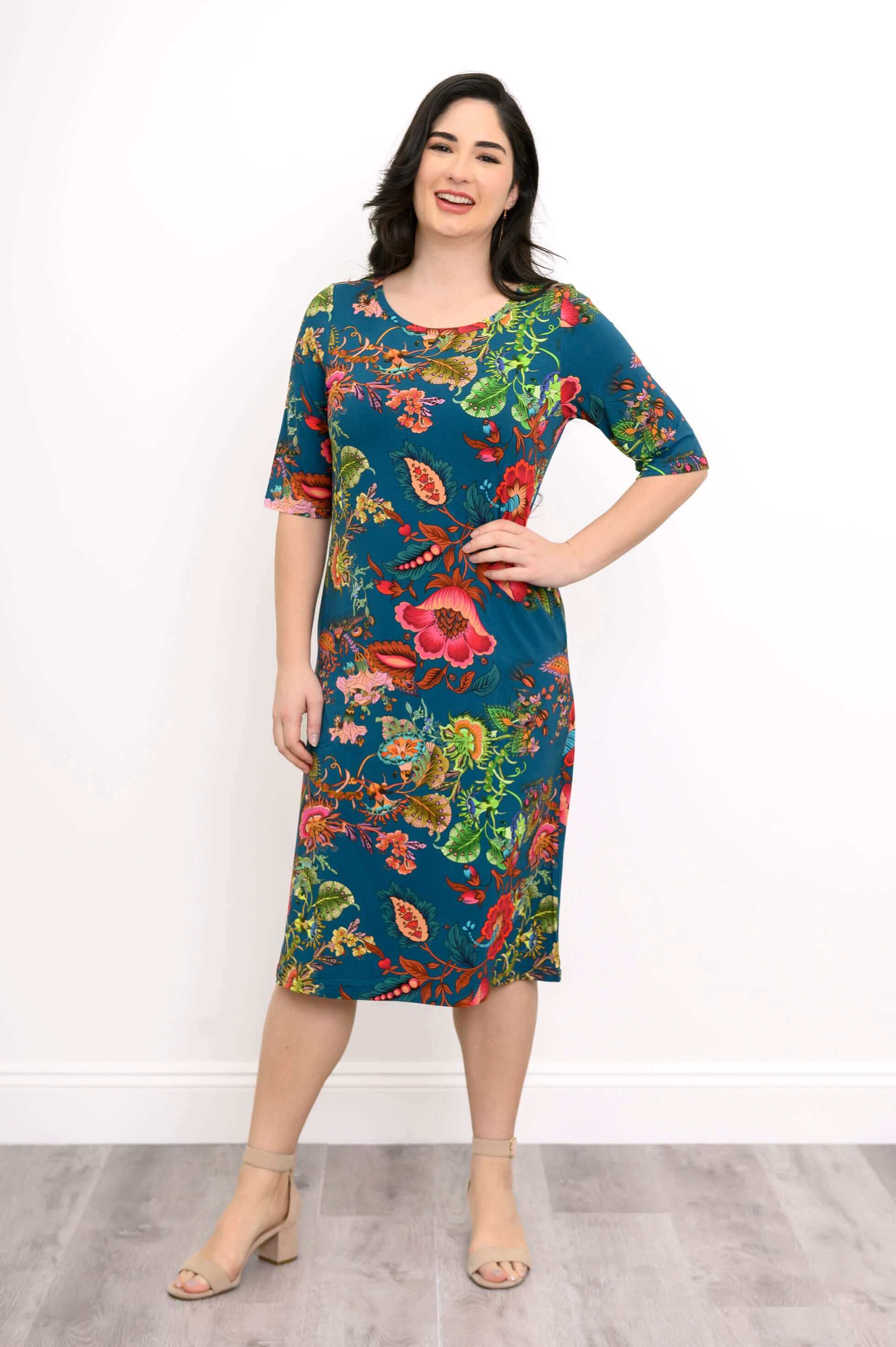 Olivia Dress, Teal Fantasy, Bamboo - Image 3