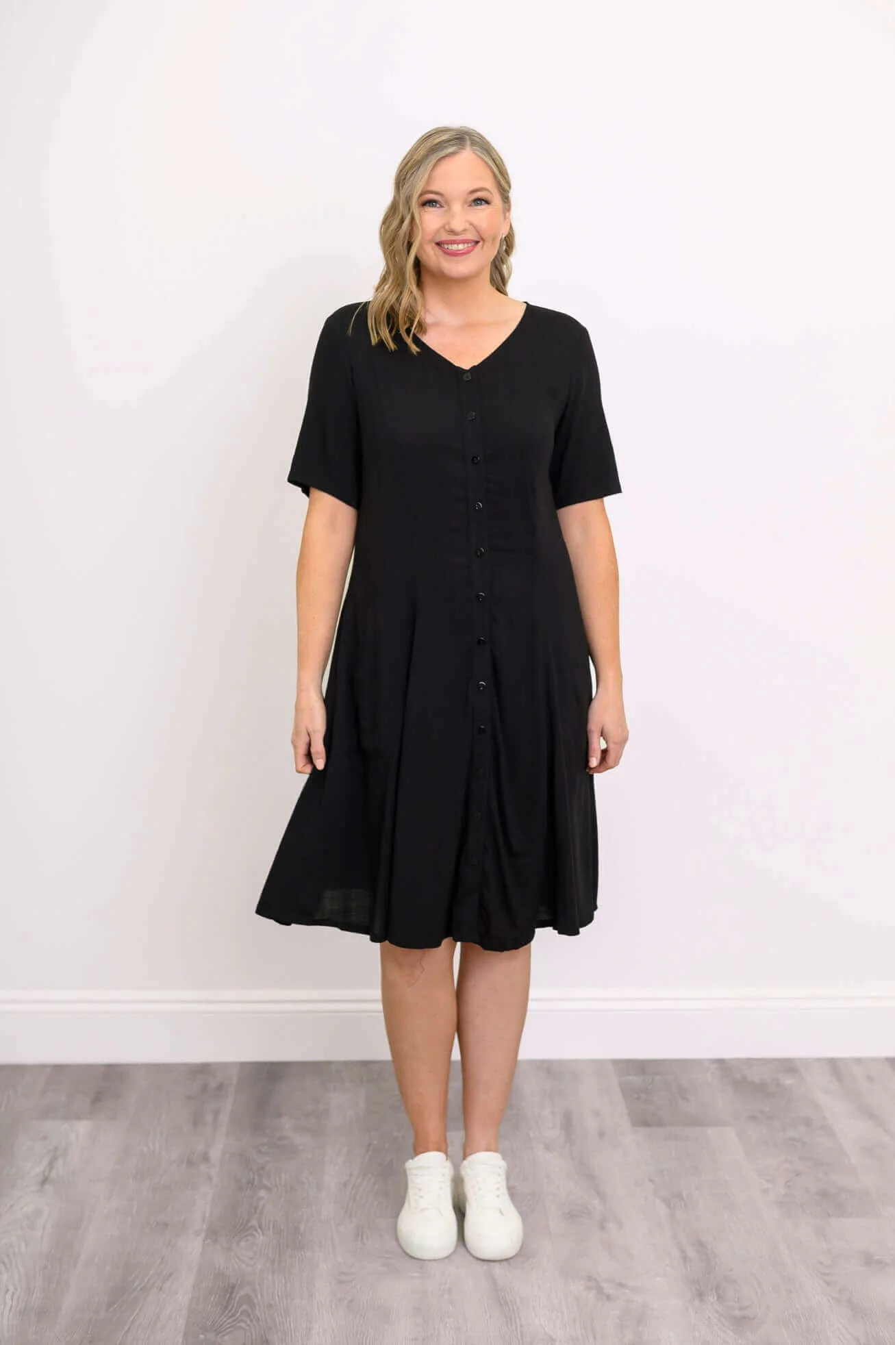 Teresa Dress, Black, Linen Bamboo - Image 2