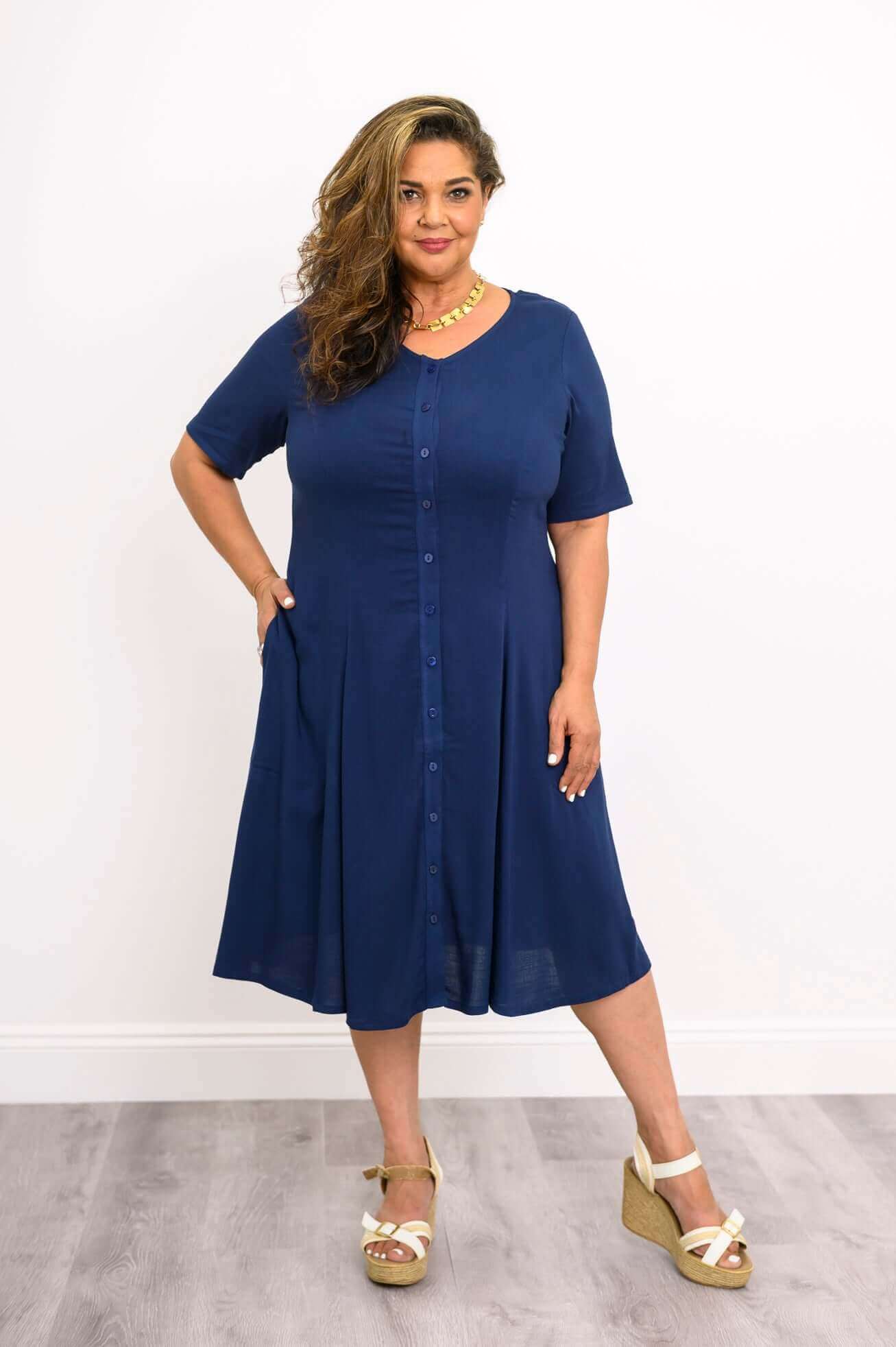 Teresa Dress, Indigo, Linen Bamboo - Image 3